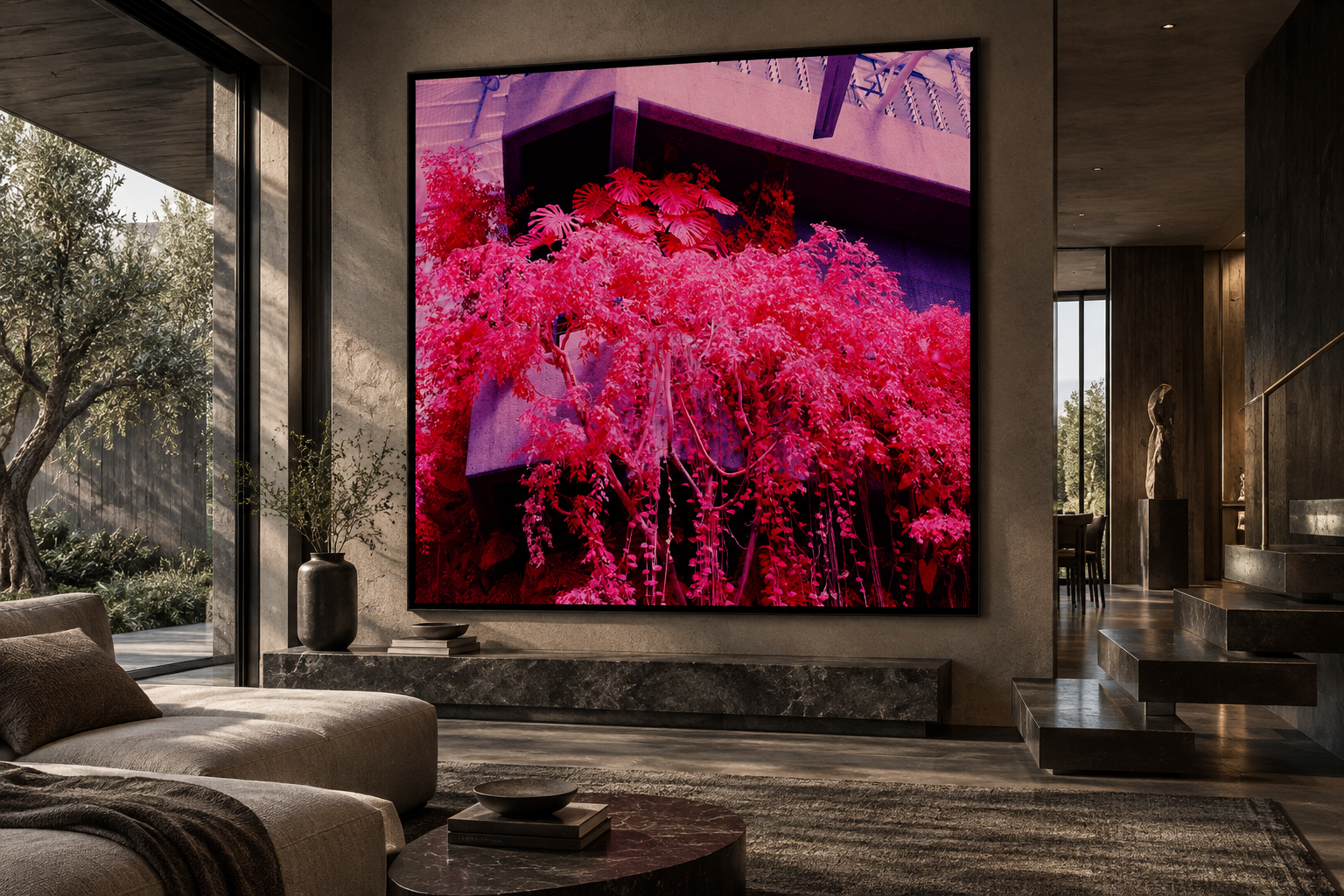Magenta Foliage in a Brutalist Interior.png