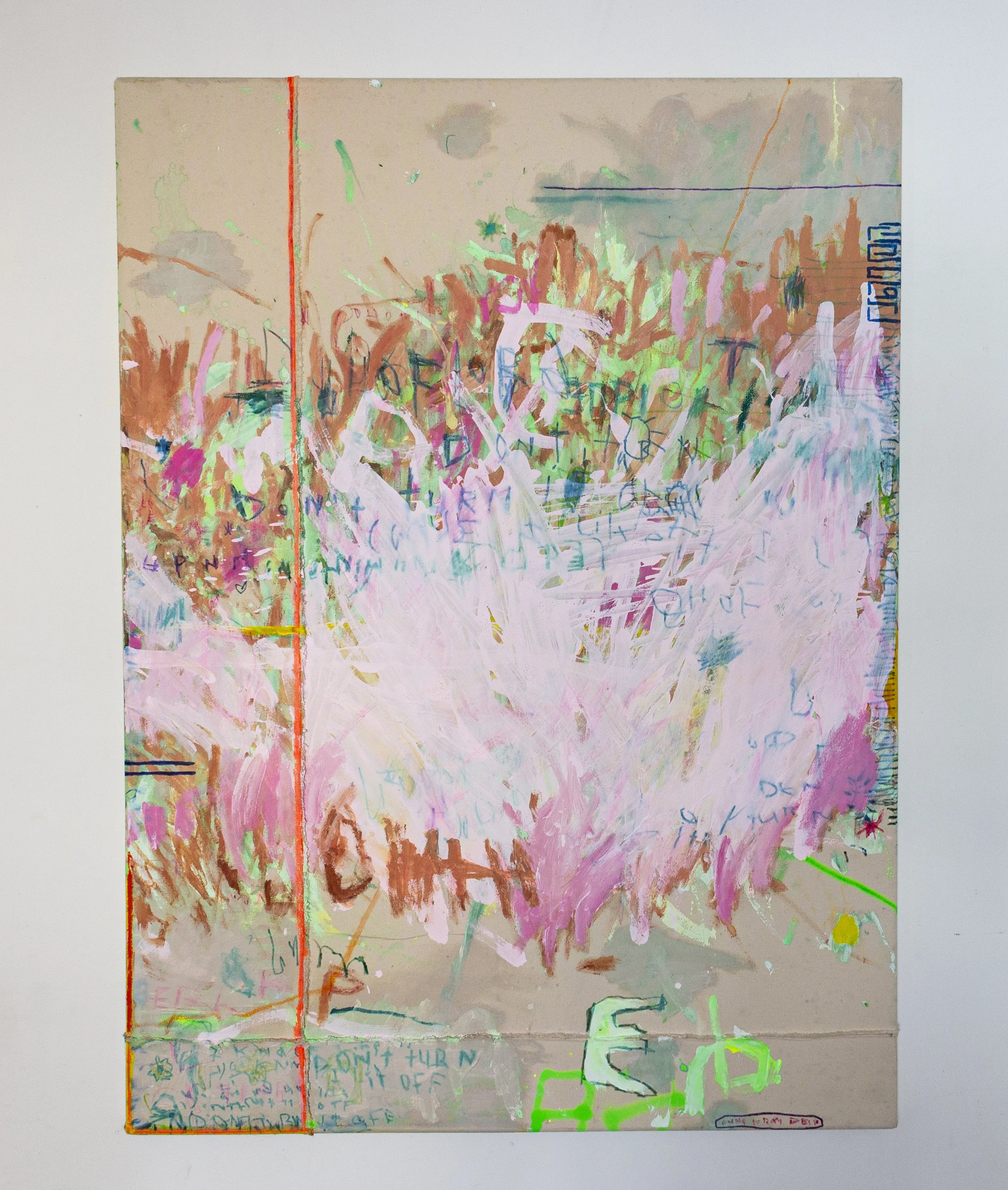 Don't turn it off 2026, mixed media on cotton, 140cm x 105cm