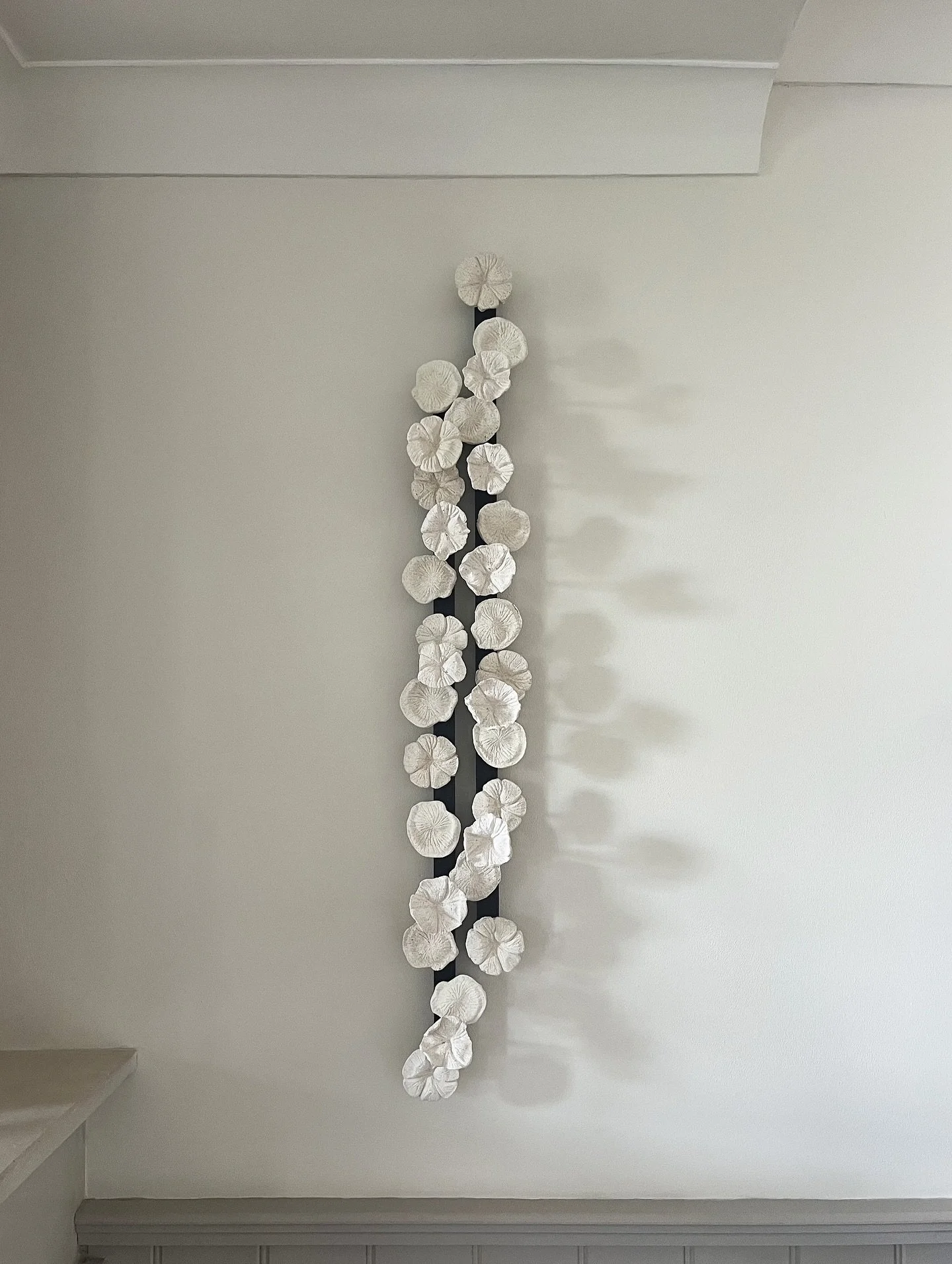 Just delivered this customised &lsquo;Meraki&rsquo; artwork at a beautiful private residence in Eindhoven. Uncoloured @eggshell_ceramic material applied on wood coloured with dark linseed oil. The work is made with approximately 300 discarded eggshel