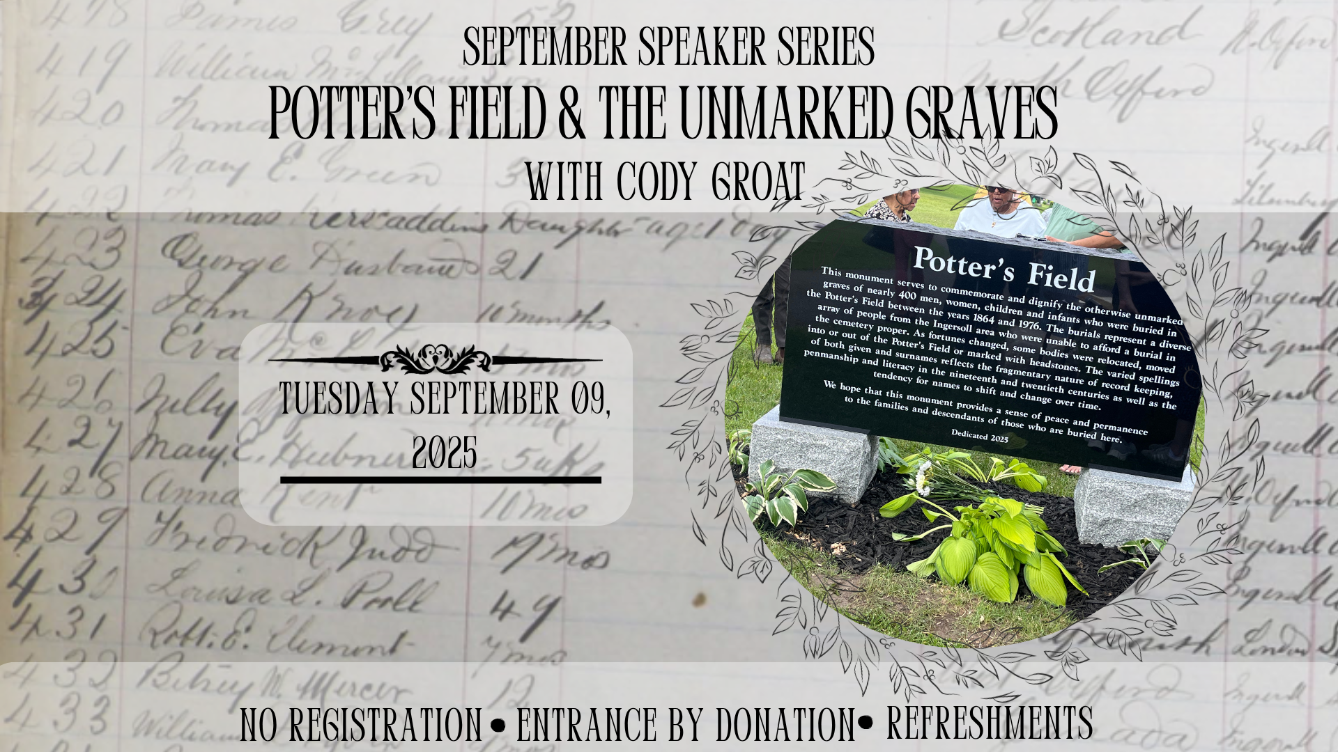 September Speaker Series: Potter's Field & The Unmarked Graves