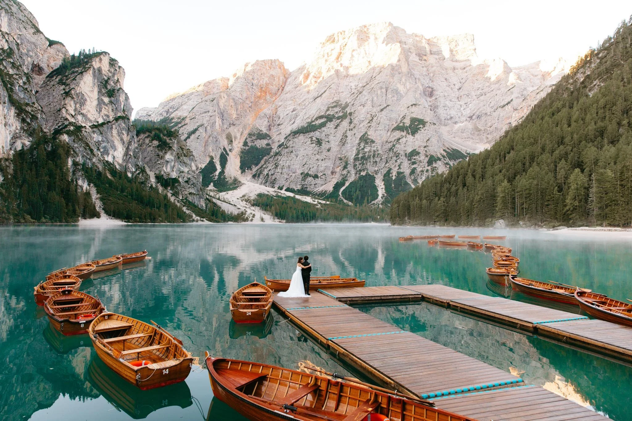 Elopement at Lago di Braies Boathouse in the Dolomites