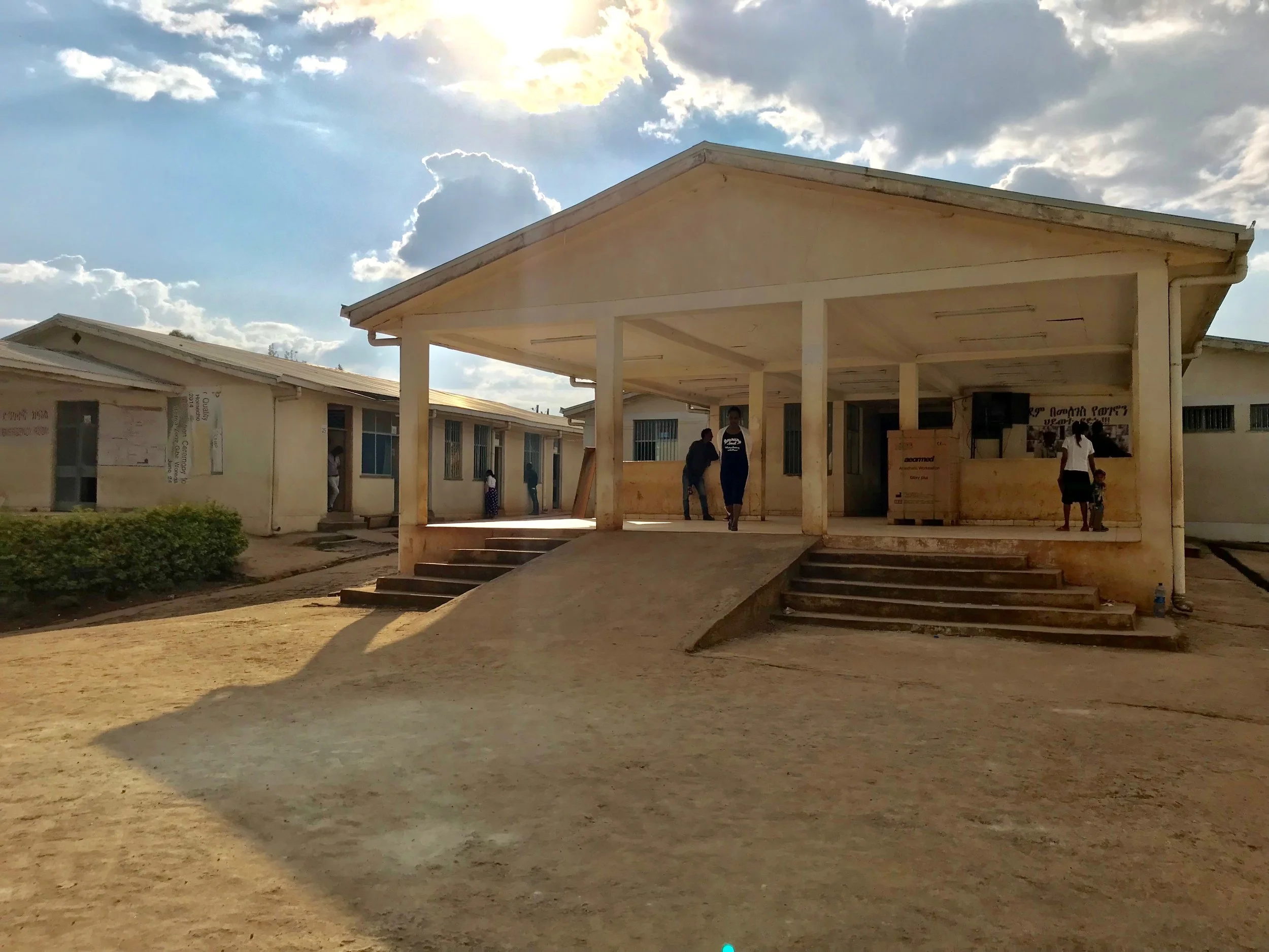 The outside pavilion at the clinic where patients check-in and wait to be seen by a doctor.