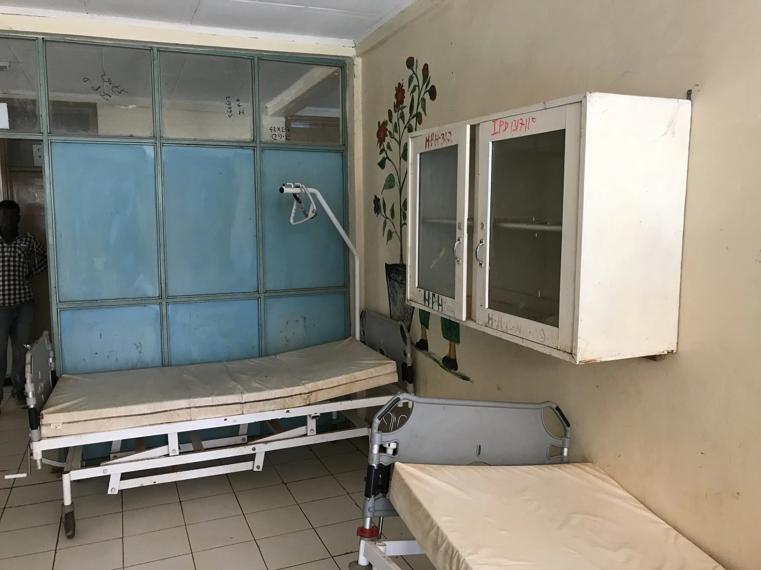 Patient beds in the pediatric ward in the clinic at Homacho.