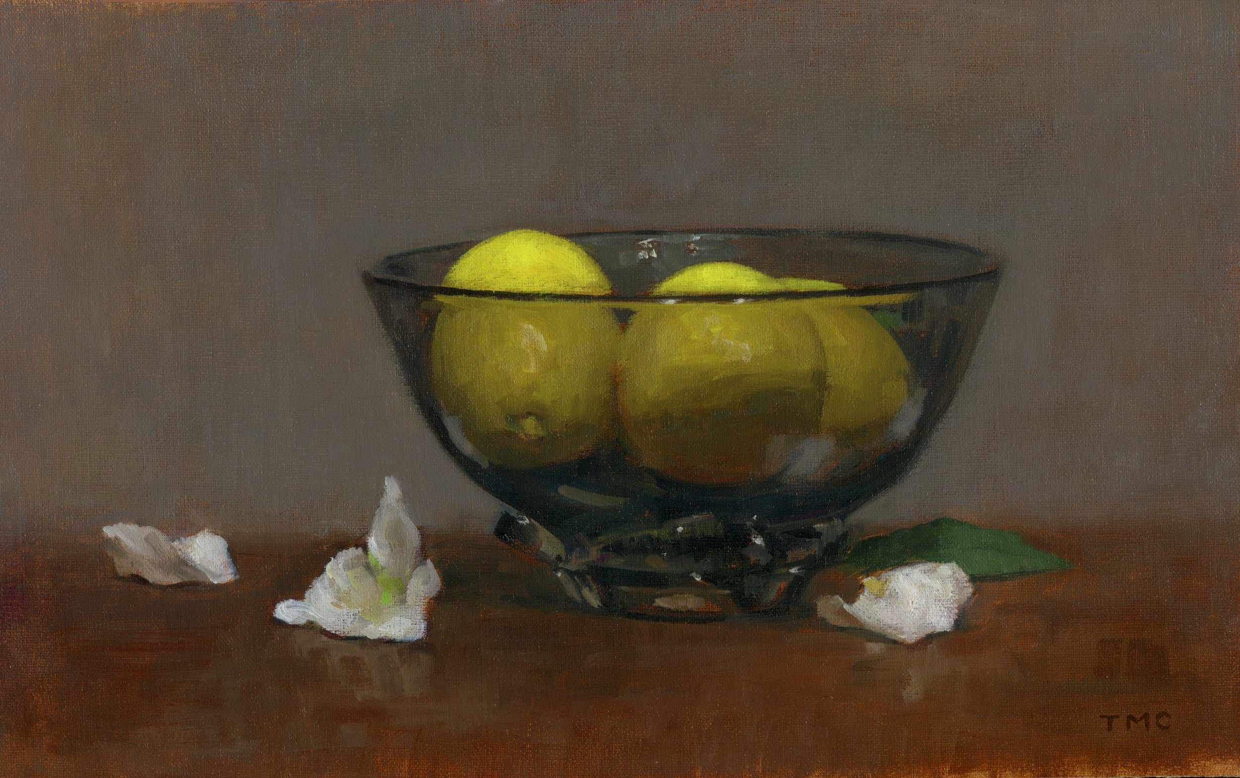 Lemons in a Glass Bowl with Petals
