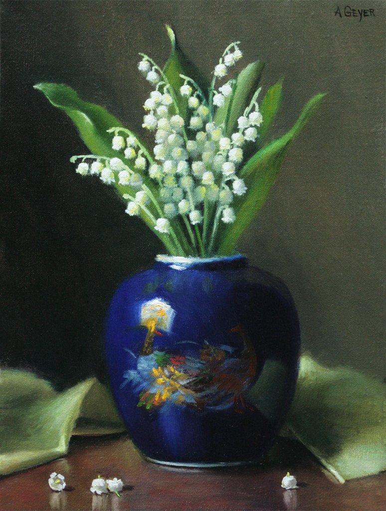 Lily of the Valley in Blue Vase