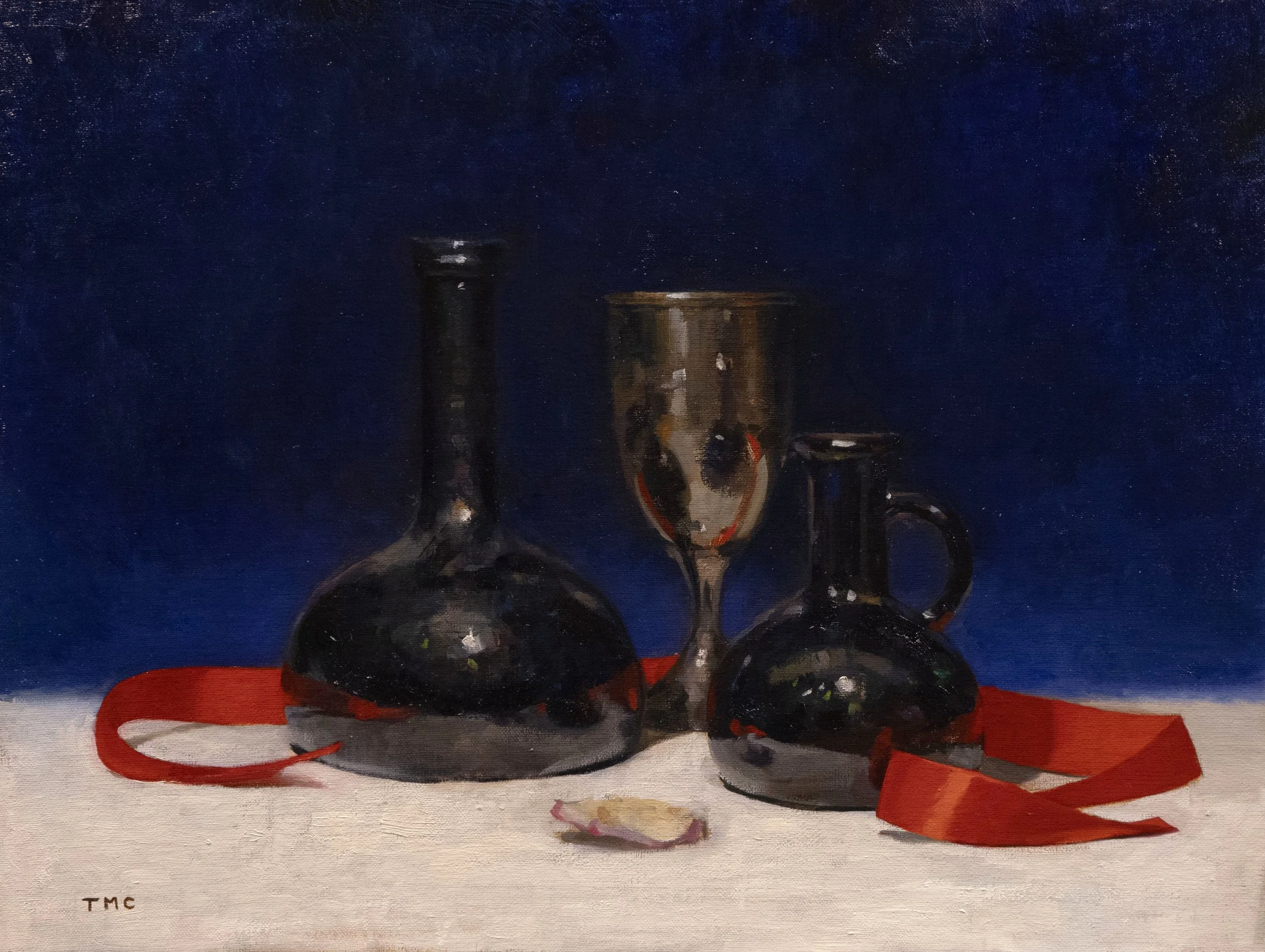 Black Bottles with Red Ribbon