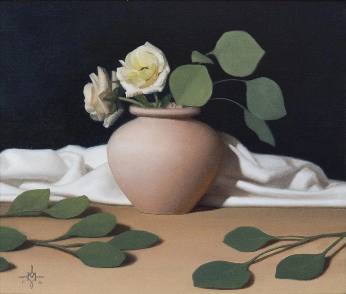 Still Life with Butterfly Ranunculus and Eucalyptus