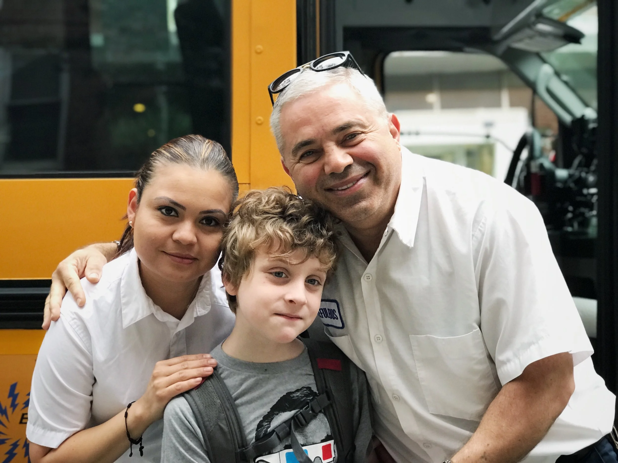 Colin getting ready for his last ride to school with Mariana and Alex