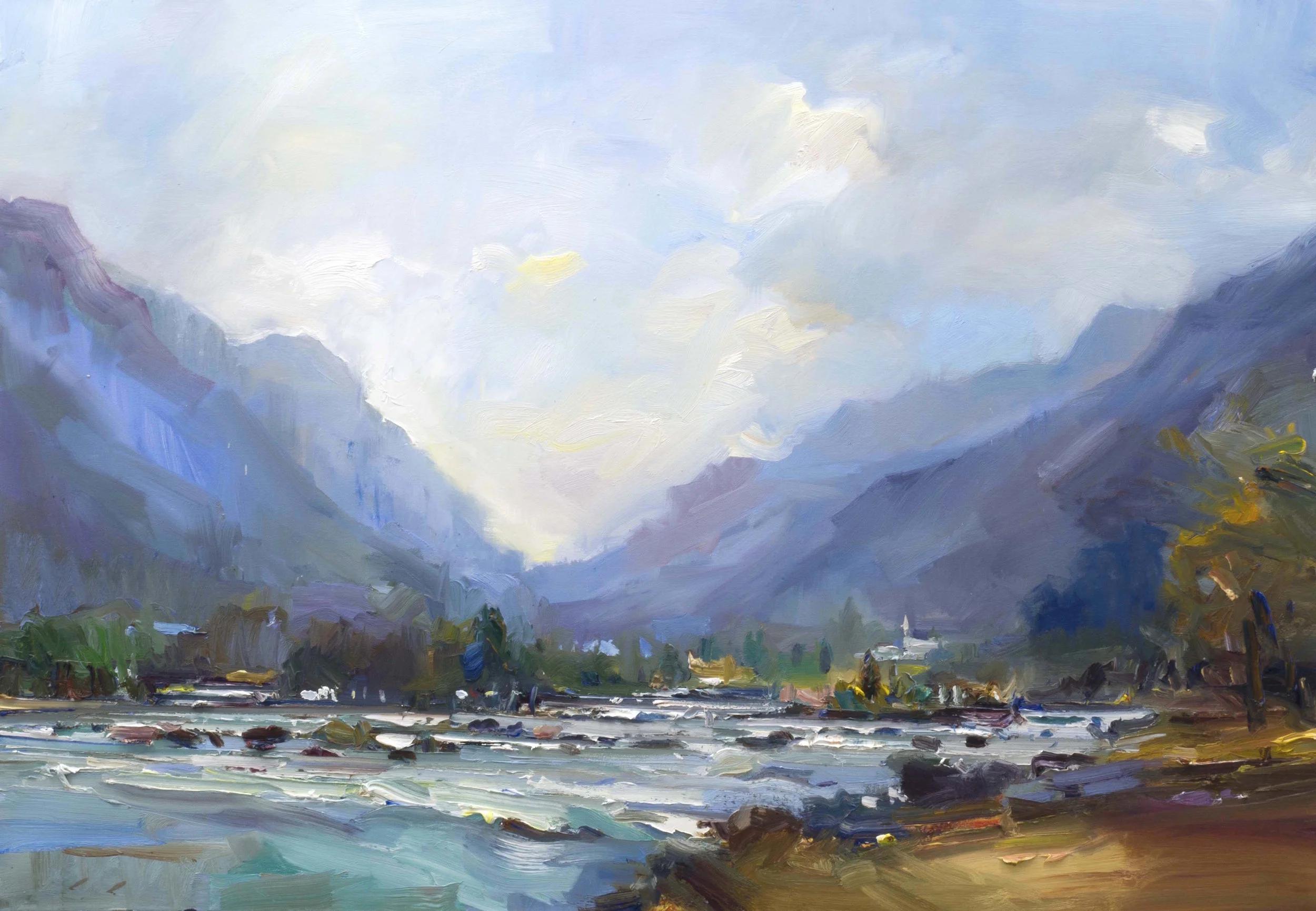 Spring Morning by a Mountain River