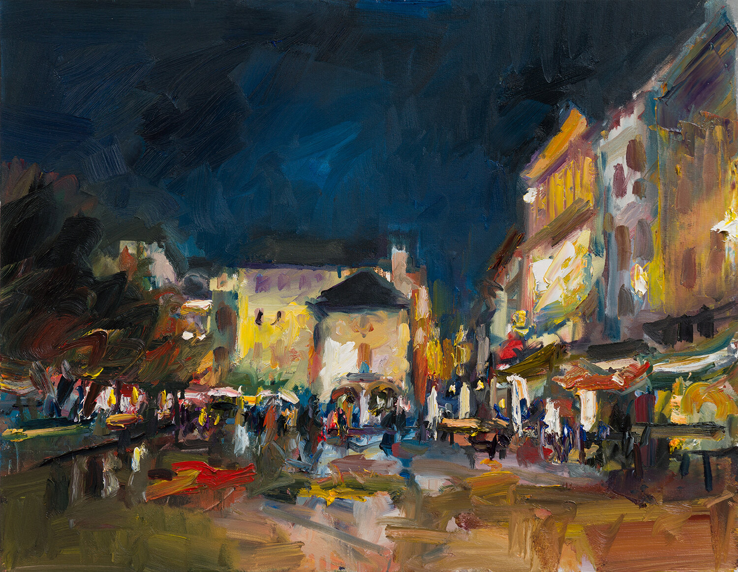 Sunday Evening in the Piazza. Orta San Giulio. Italy oil on canvas 71x92cm