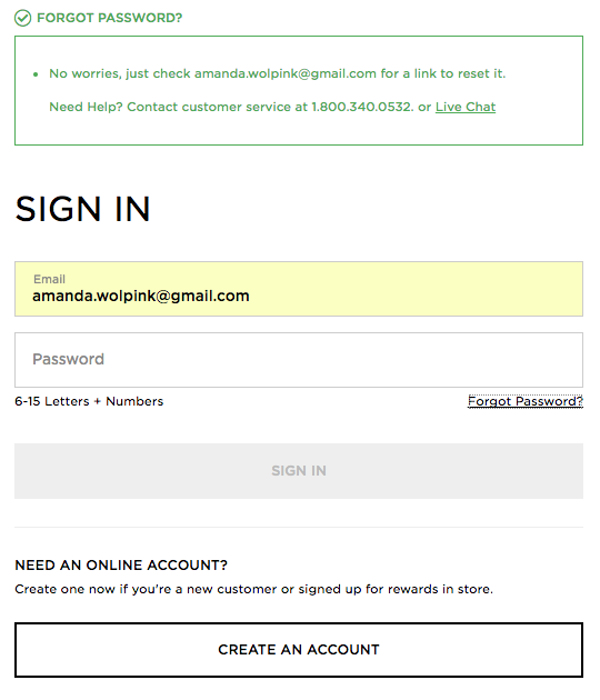 American Eagle Outfitters - Forgot Password User Flow