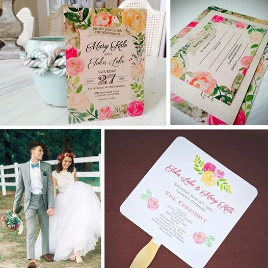 So, we made it TO the ceremony, which was gorgeous and extremely sincere (with girls in their custom Sherri Hill dresses), and upon arrival, guests were encouraged to grab a "fan program" designed by Erica Wilkerson Stone of Erica Ashley Design (she also designed the GORGEOUS invitation sets.) They were then escorted to their choice of mismatched wooden chairs, benches, or quilts, as their seat for the wedding ceremony. The Vintage Lounge furniture was reserved for family seating.