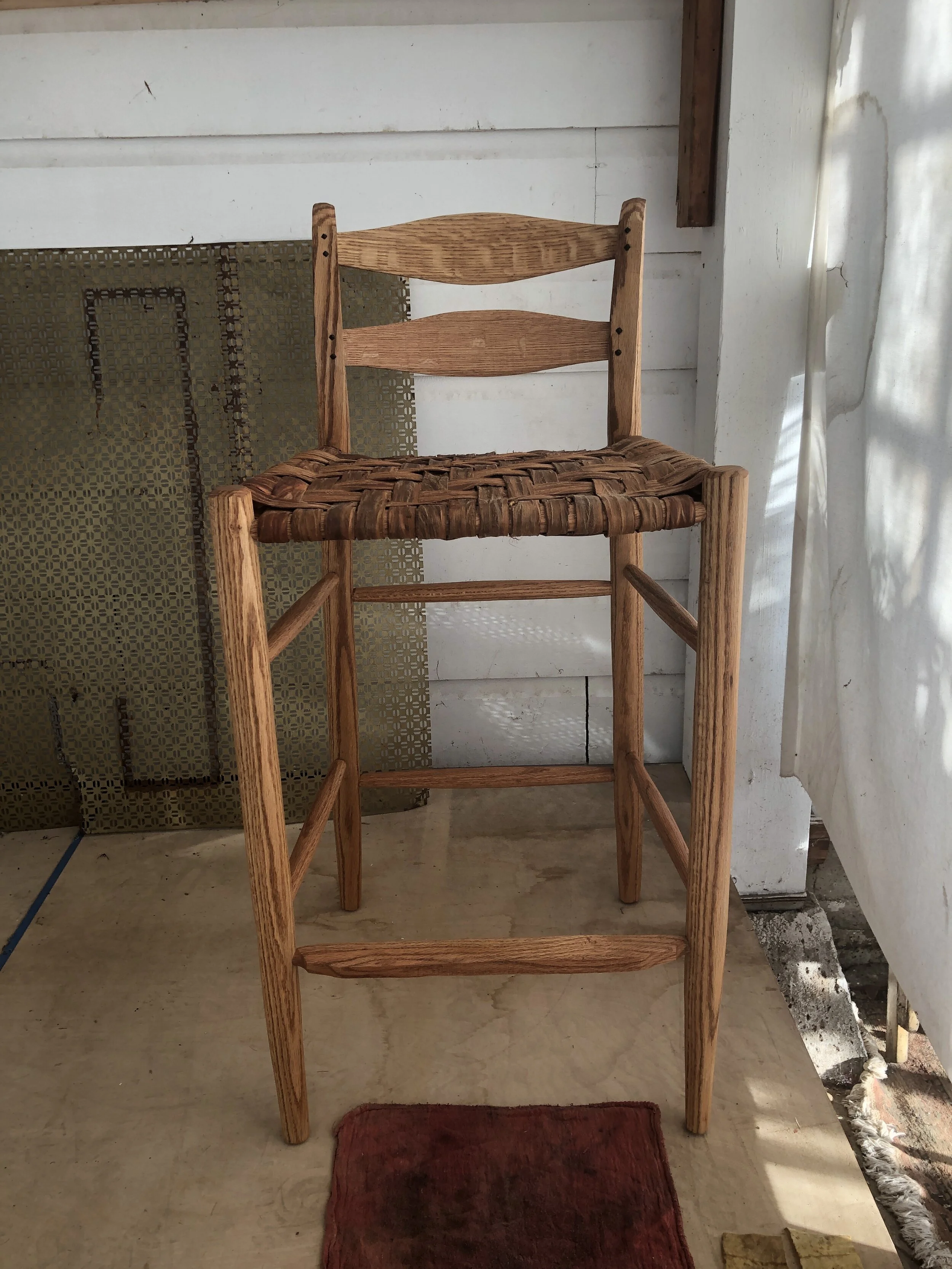 Ladder Back Tall Stool - White Oak body with Hickory Bark Seat, 2020