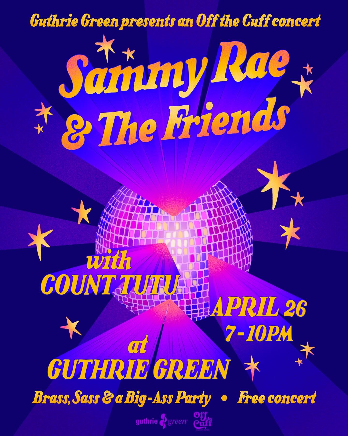 omg what can I even say!!! Sammy Rae and the Friends are one of my favorite bands and I had the honor of creating this poster for their upcoming show at @guthriegreen 🌟🕺🏻🪩 never in history has anyone NOT had a good time at one of their shows so y