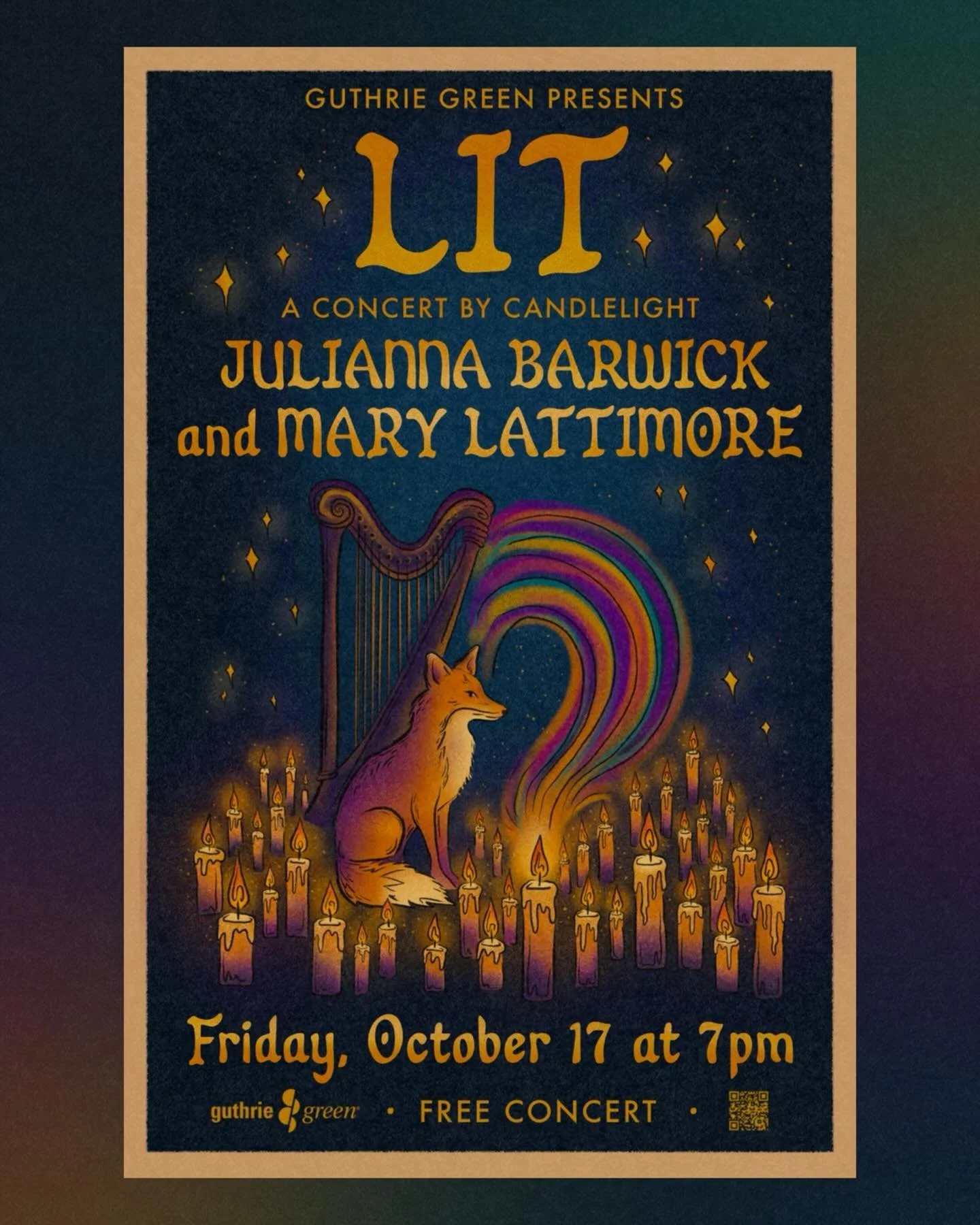 I’m so happy to share this poster I created for the upcoming show featuring Julianna Barwick and Mary Lattimore. This show is sure to be a magical evening with both artists surrounded by candlelight. You might also get to see some new stage ban