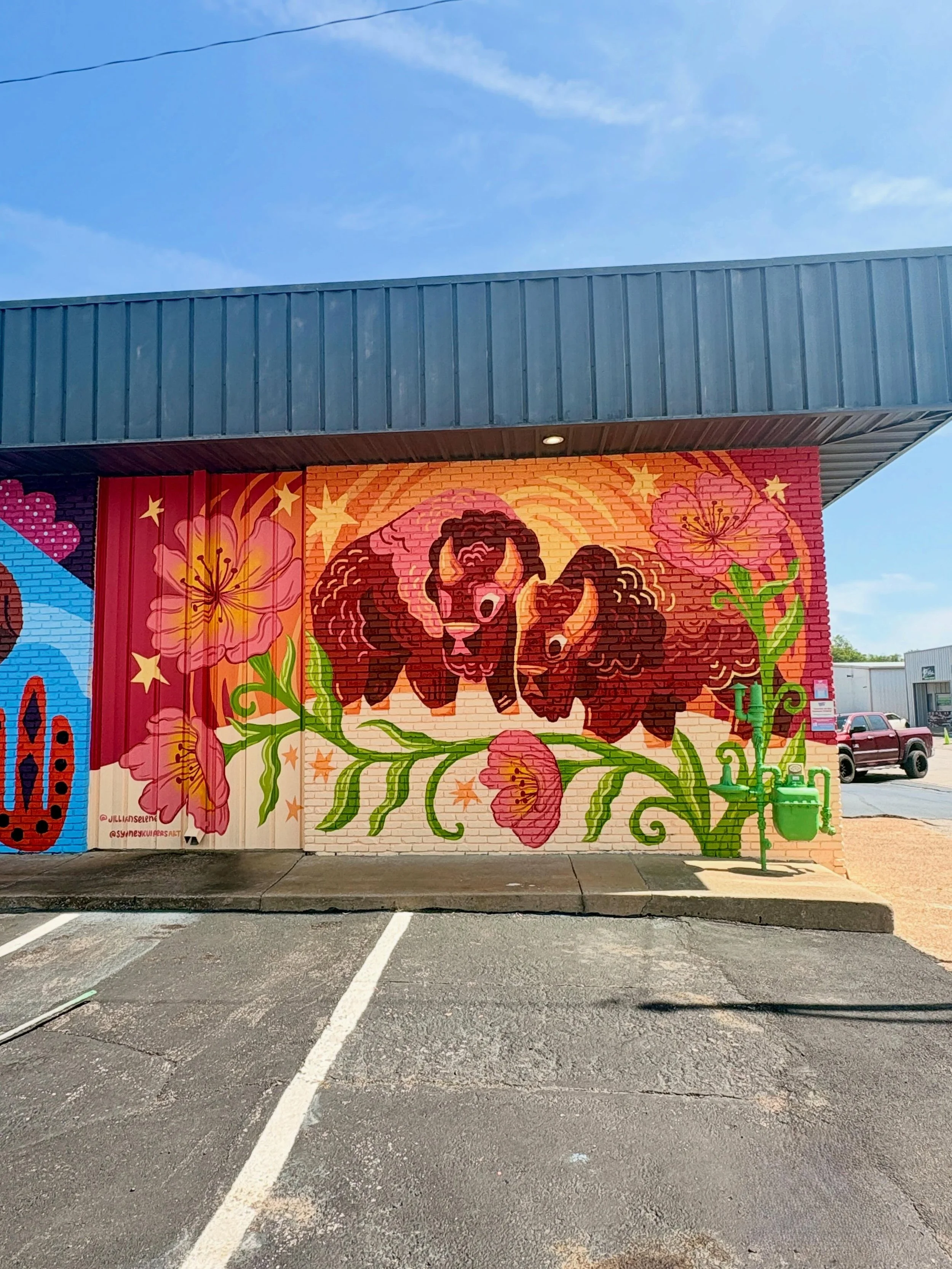 🌞🦬 Sunrise on the Summer Prairie 🦬🌞 soooooo excited to share our mural for @sunnydayzmuralfest this year! It was so much fun to work with @sydneykuipersart on this truly collaborative work. I&rsquo;m really proud of what we have created, and to b