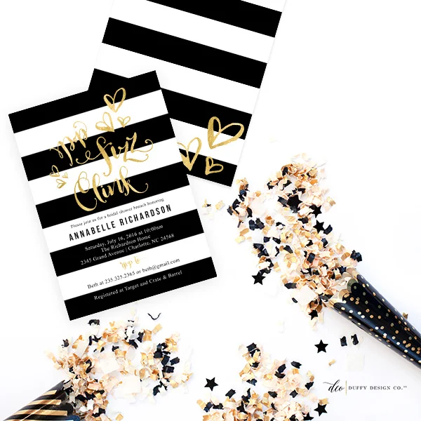 Duffy Design Co Black and White Striped Invitations