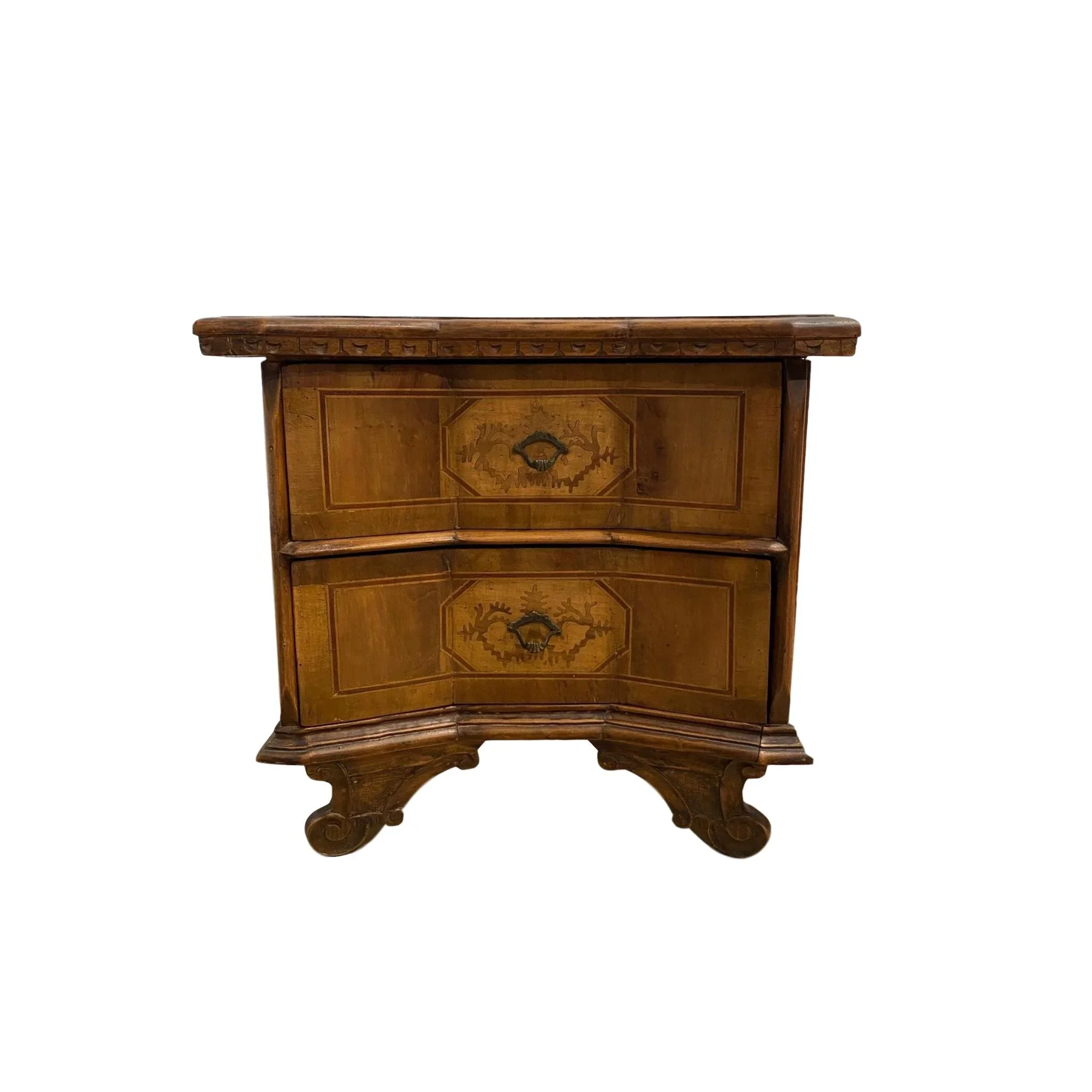 Inlaid Walnut Two-Drawer Side Commode with Concave Block Front
