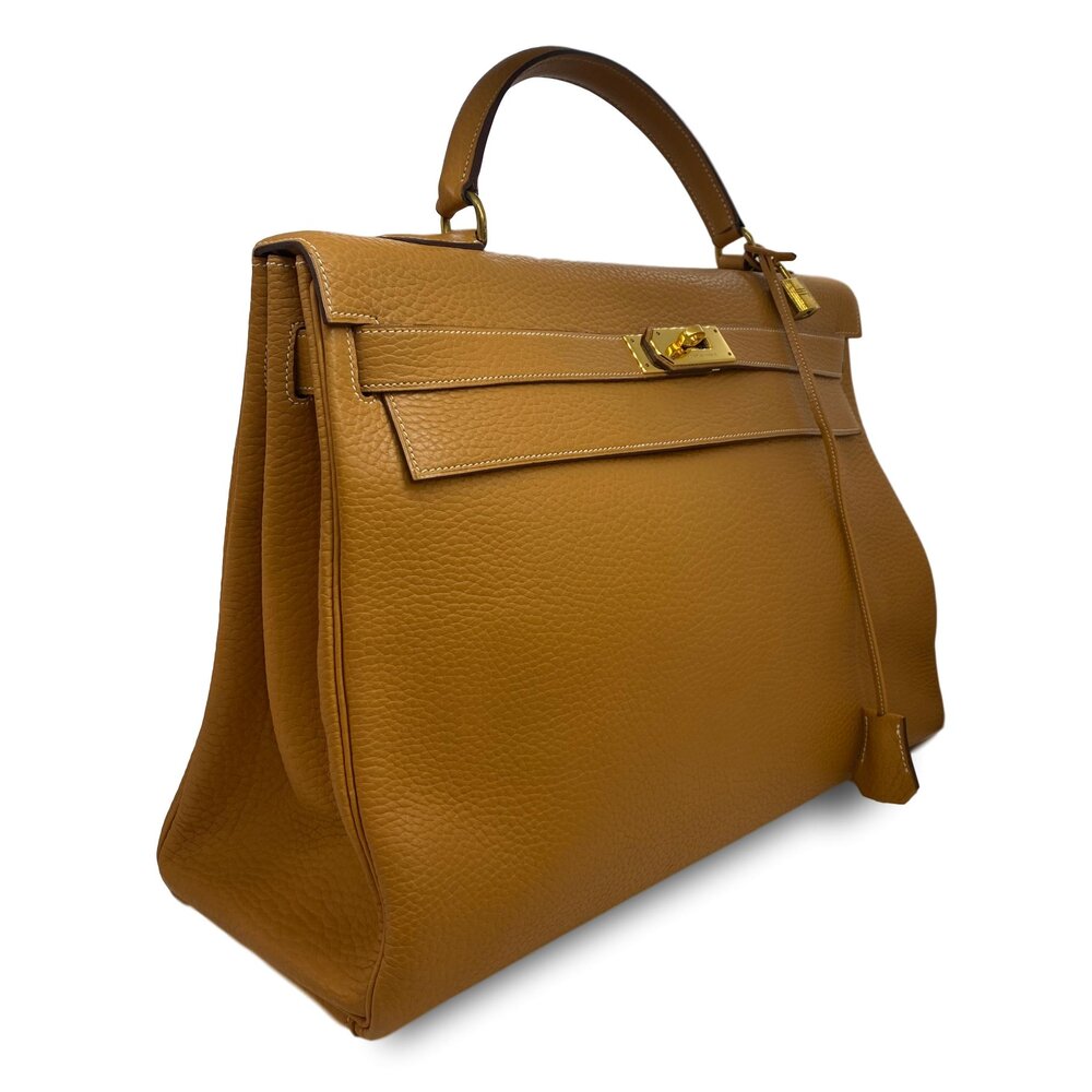 Hermes Kelly Handbag Natural Ardennes with Gold Hardware 35 at 1stDibs