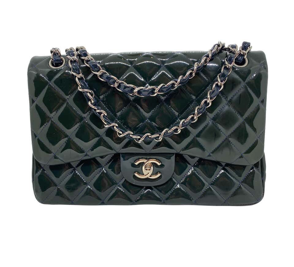 Chanel Deep Marine Patent Leather Jumbo Classic Double Flap Bag