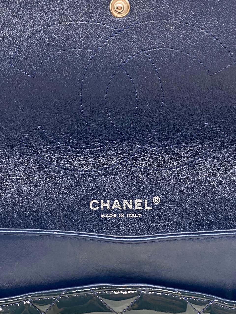 Chanel Dark Blue Quilted Patent Leather Jumbo Classic Double Flap Bag Chanel