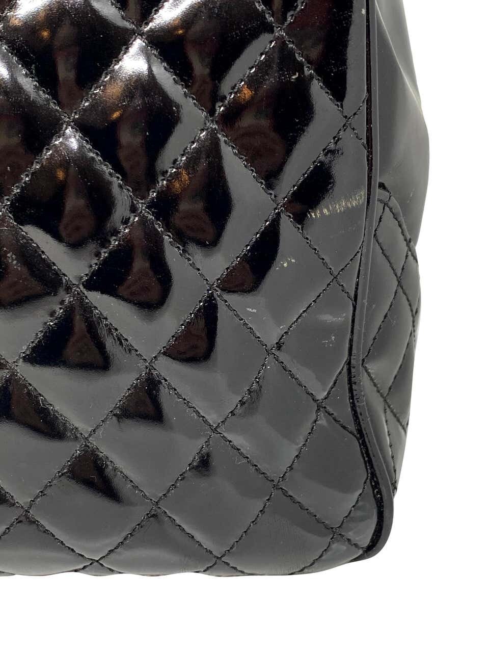 chanel patent leather quilted handbag tote