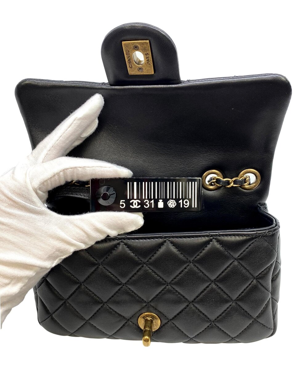 CHANEL Lambskin Quilted Meat Packaged Mini Rectangular Flap Black