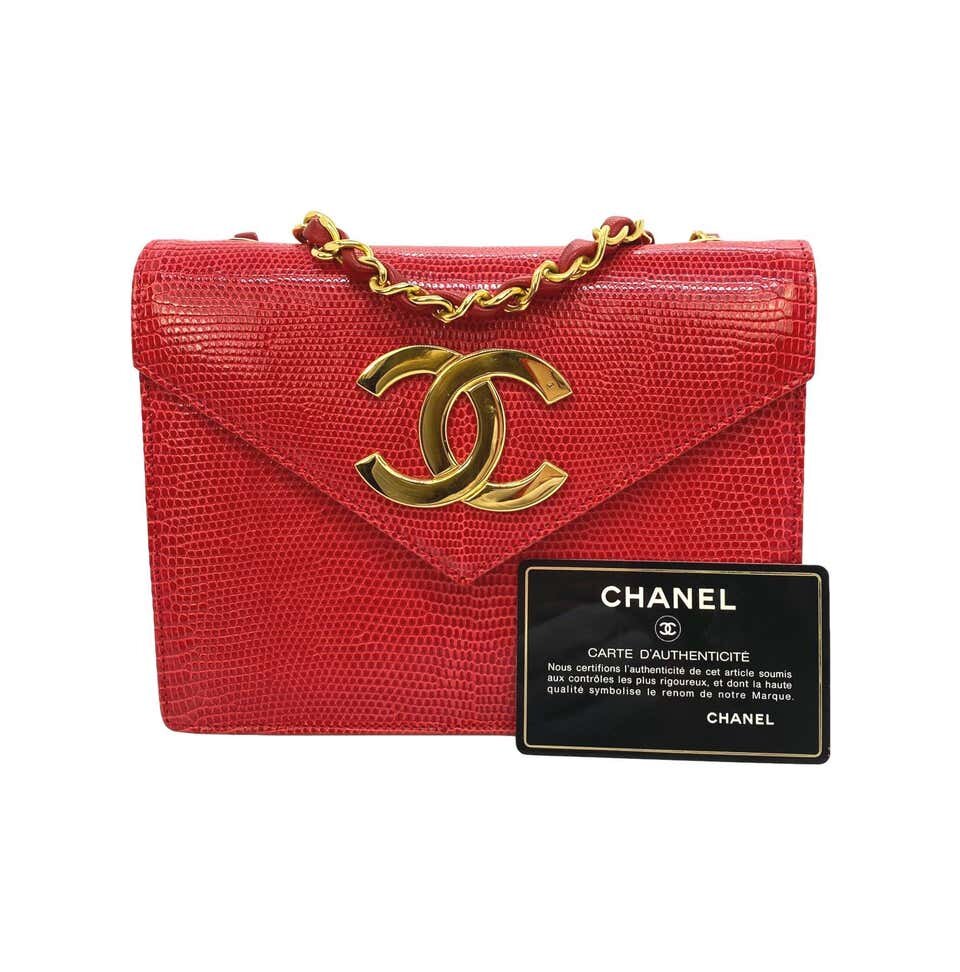 Chanel Bright Red Lizard Mini Flap Bag with Gold Chain Strap   Lot  64135  Heritage Auctions