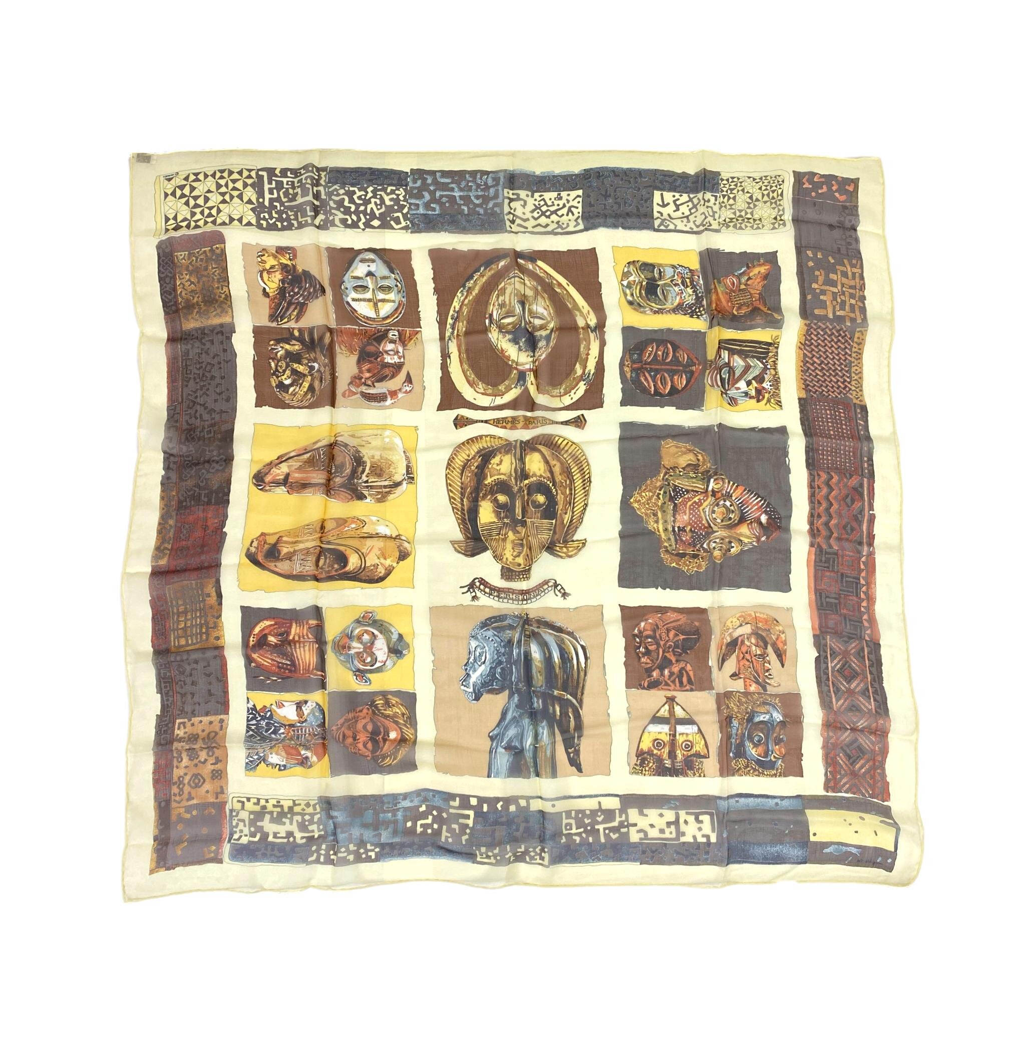 Hermès "Persona" Silk Chiffon 90 cm Scarf by Loïc Dubigeon, 1997