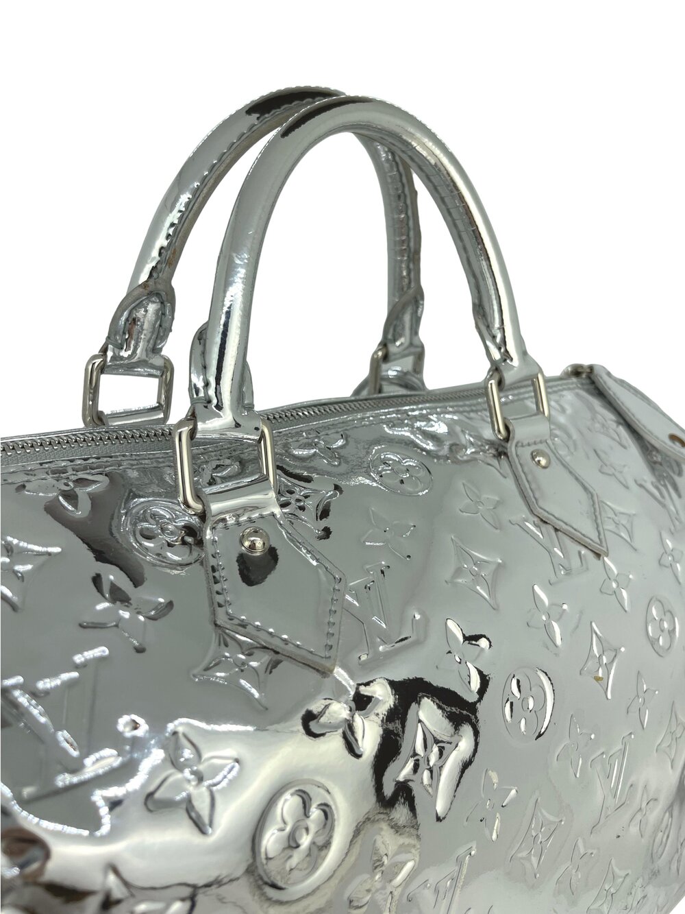 Speedy patent leather handbag Louis Vuitton Silver in Patent