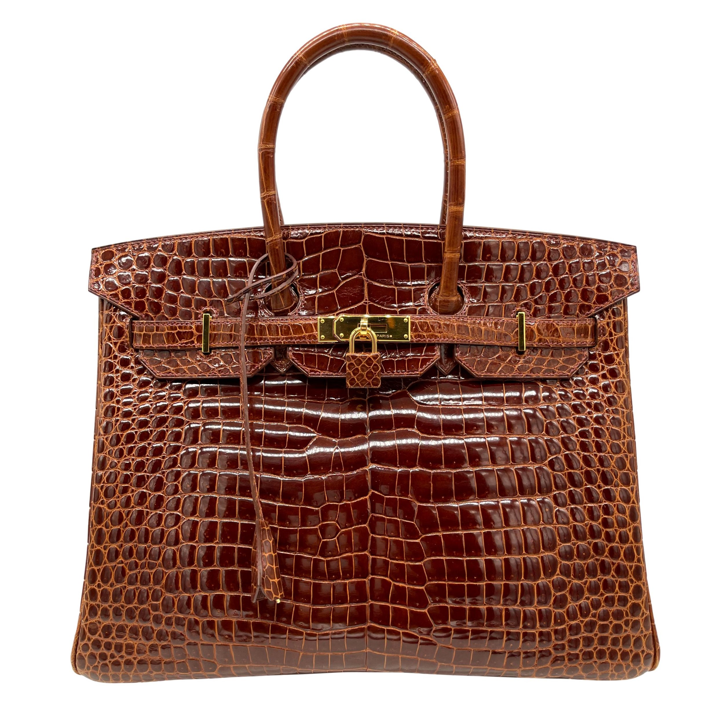 Hermès Shiny Miel Porosus Crocodile 35cm Birkin Bag with Gold Hardware, 2008.