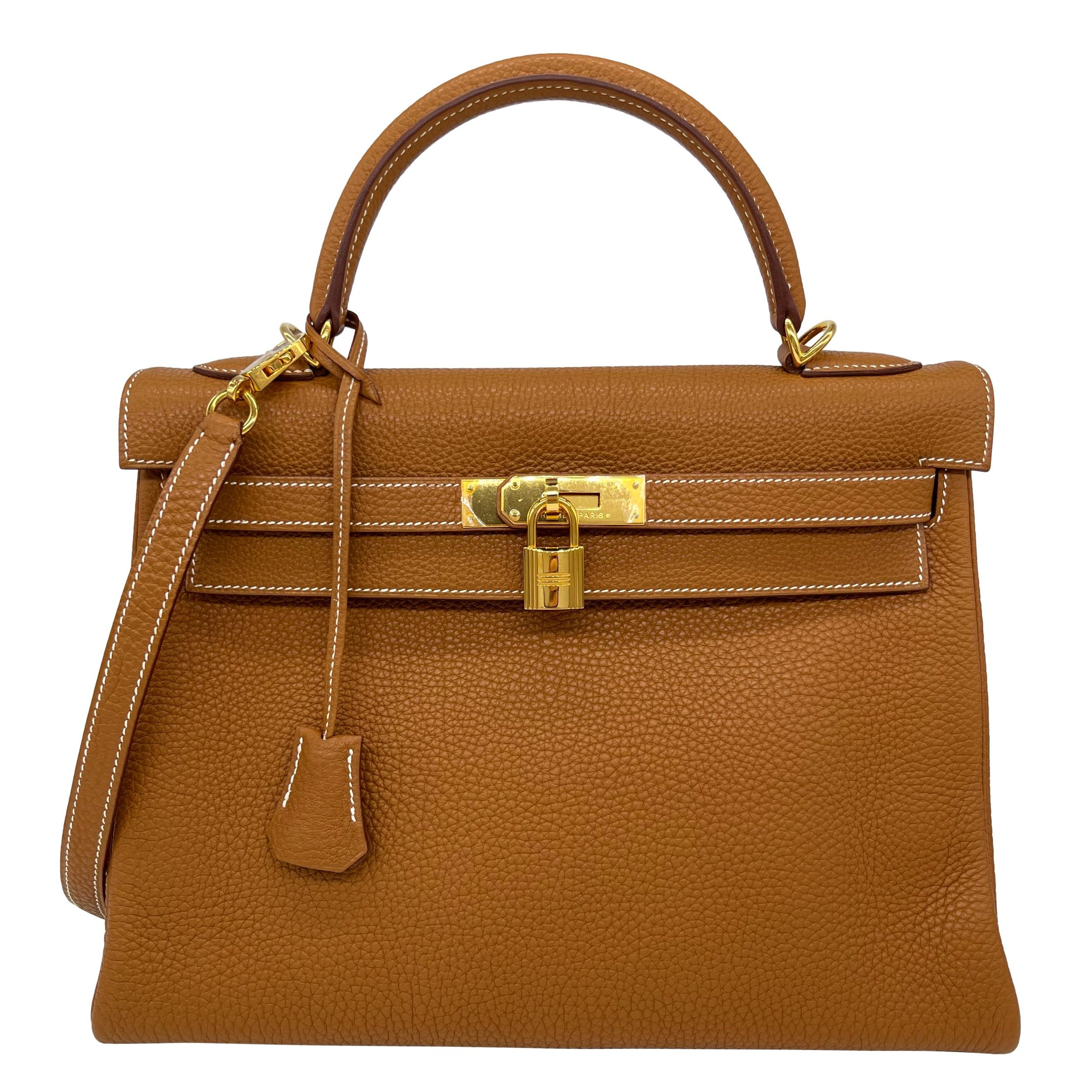 Hermès Natural Clemence Retourne Kelly Handbag with Gold Hardware 32cm, 2007.