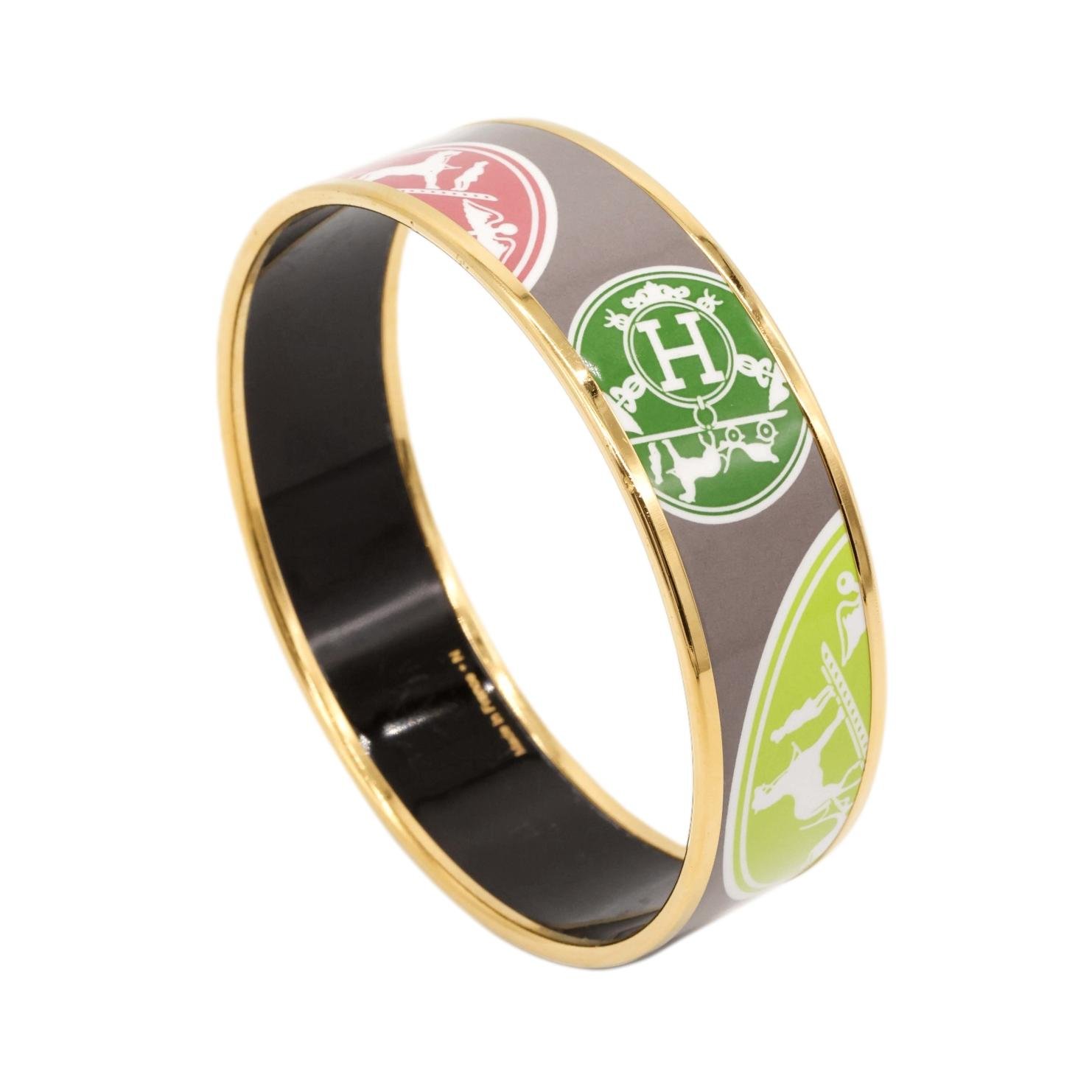 Hermès Multi-Color Enamel "Confettis d'ex Libris" Wide 65mm Bangle Bracelet