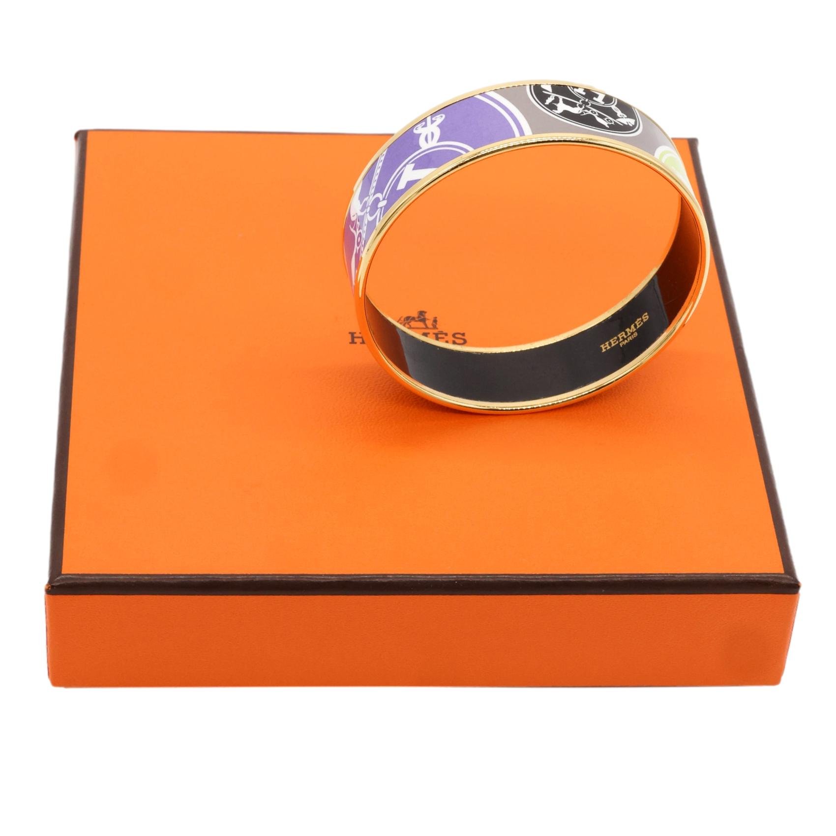 Hermès Multi-Color Enamel "Confettis d'ex Libris" Wide 65mm Bangle Bracelet