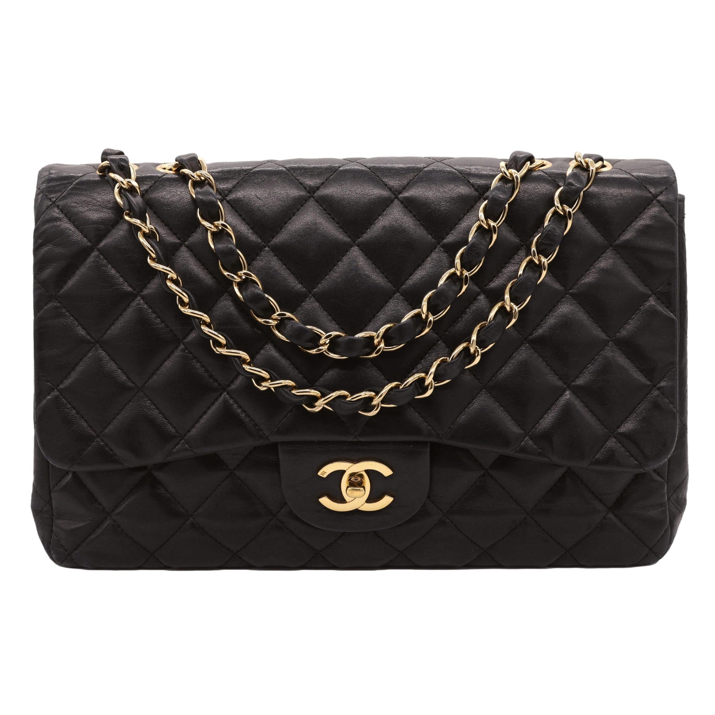 Chanel Timeless Black Jumbo Single Flap Quilted Lambskin Shoulder Bag, 2008.