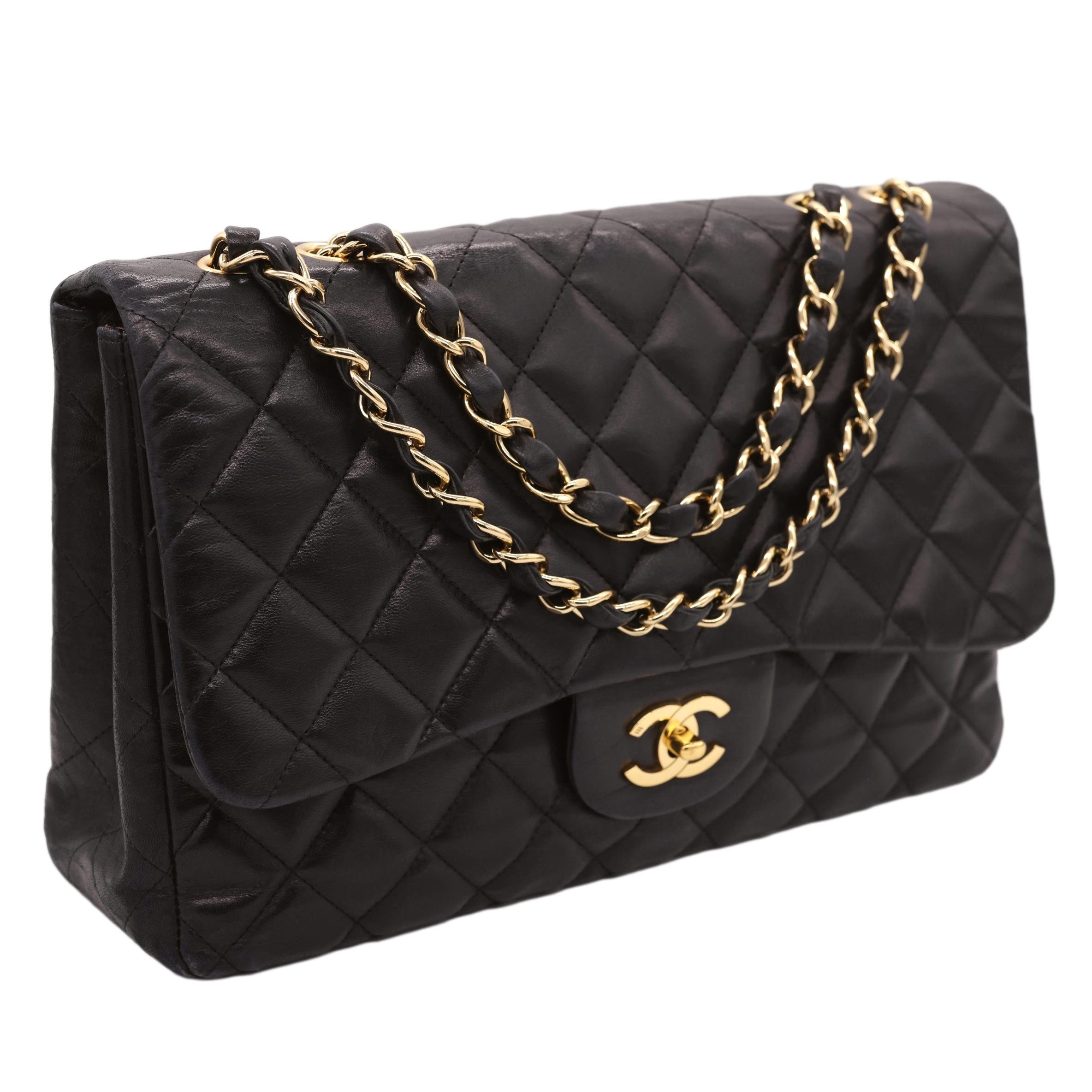 Chanel Timeless Black Jumbo Single Flap Quilted Lambskin Shoulder Bag, 2008.