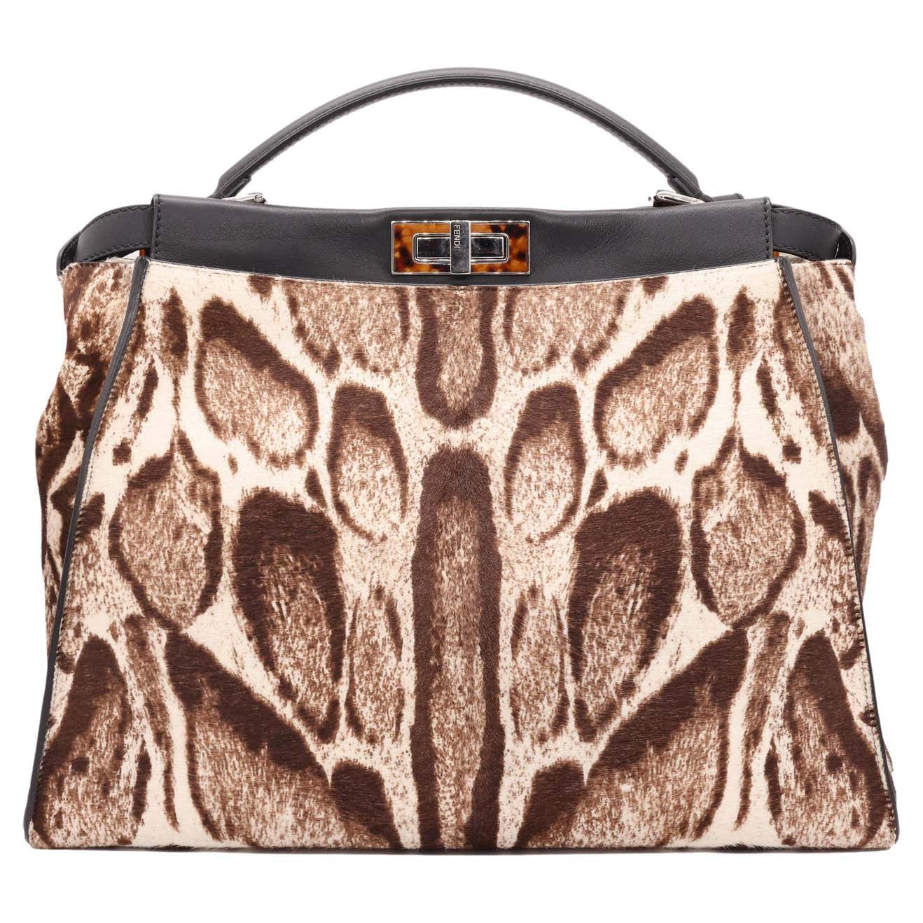 Fendi Brown and White Leopard Print Calf Hair Large Shoulder Peekaboo Tote Bag