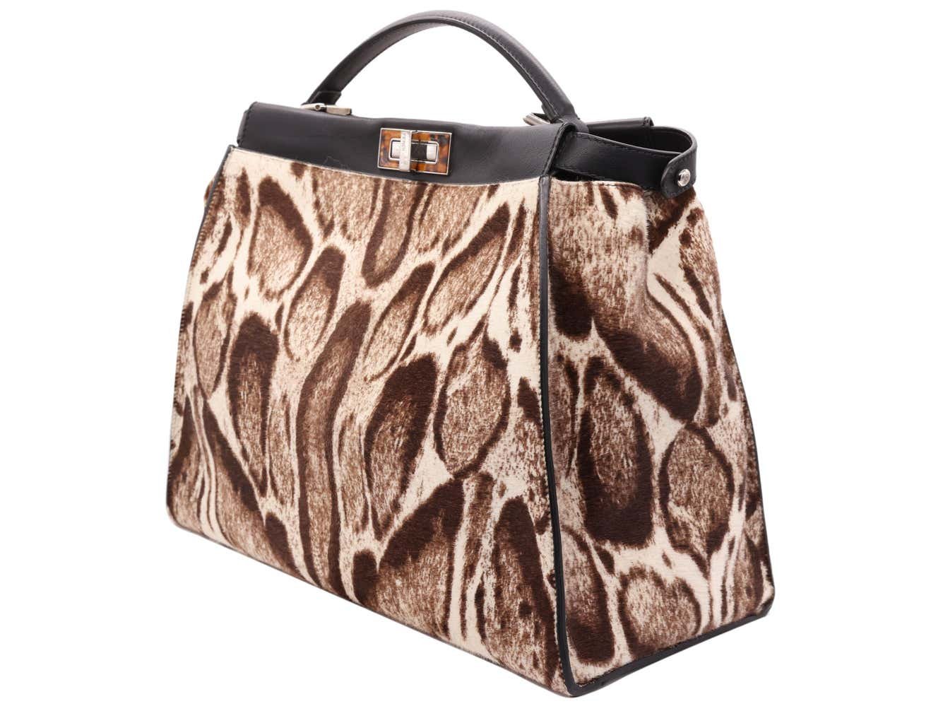 Fendi Brown and White Leopard Print Calf Hair Large Shoulder Peekaboo Tote Bag