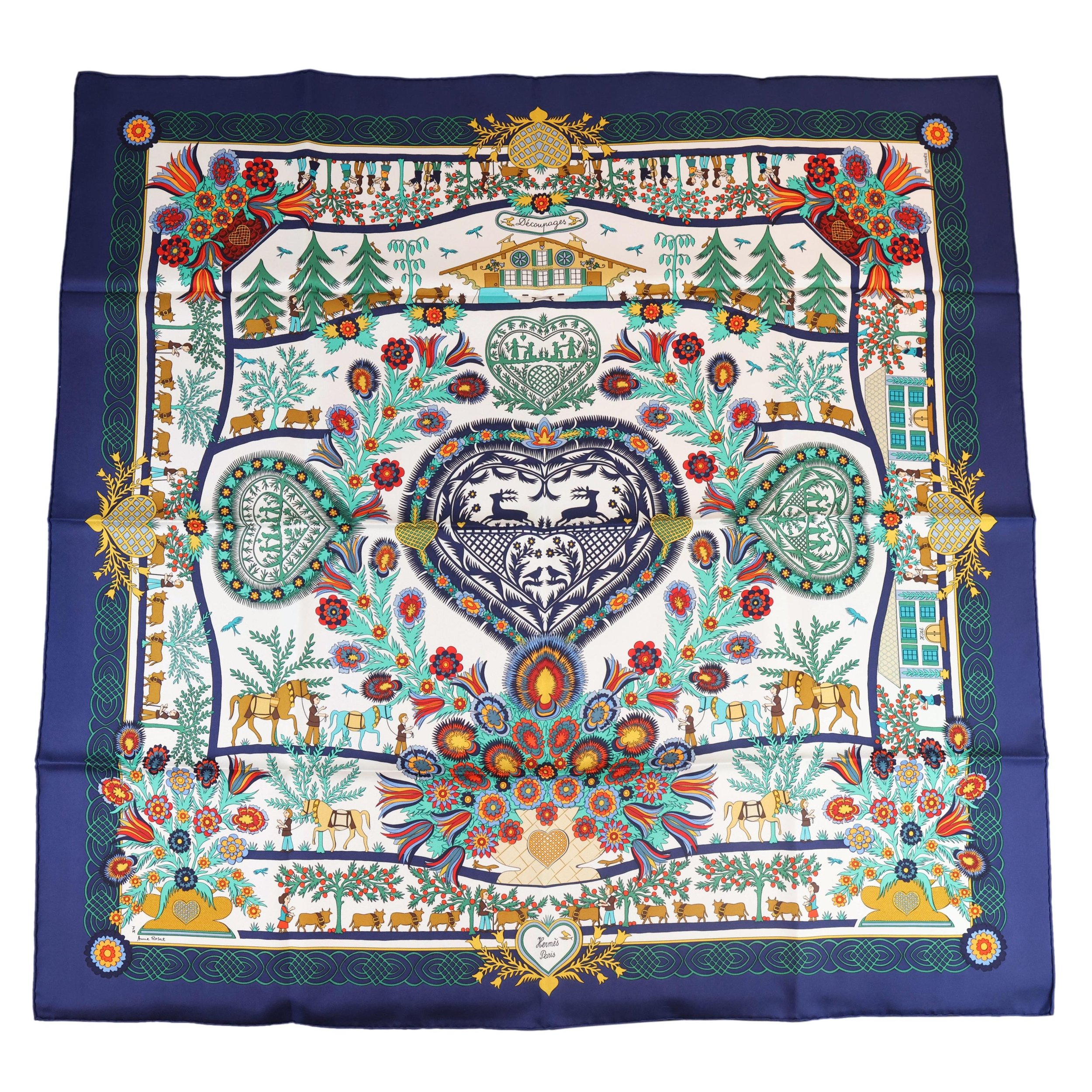 Hèrmes "Découpages" 90cm Silk Twill Scarf by Anne Rosat, 1997.