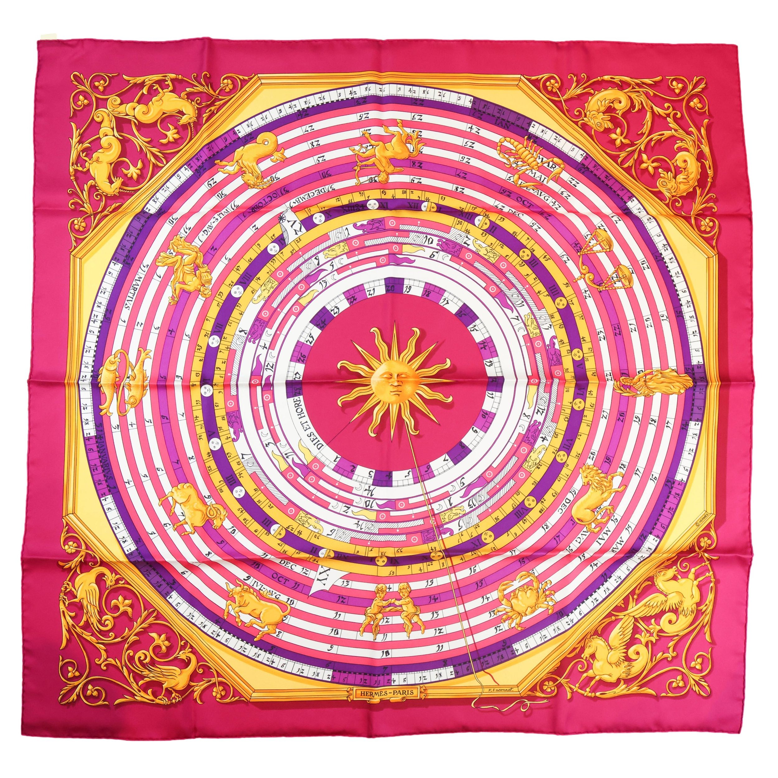Hèrmes "Astrologie-Dies Et Hore" Silk Twill Scarf by Francoise Faconnet, 2010.