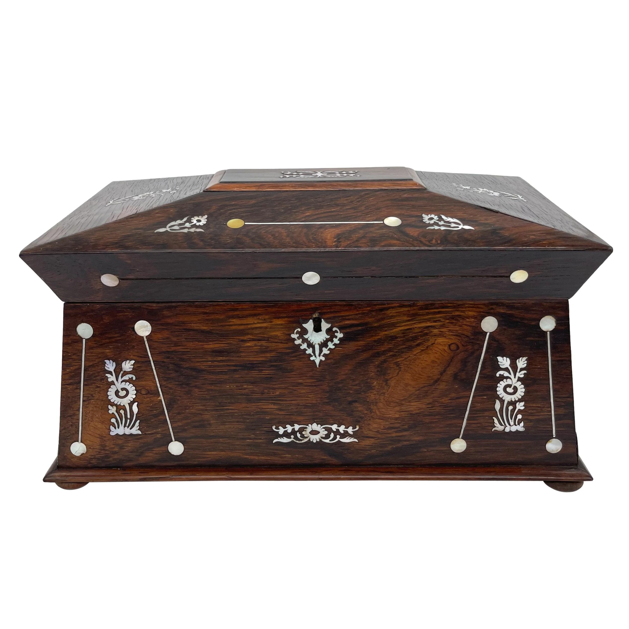 Large William IV Rosewood Tea Caddy with Mother-of-Pearl Inlays, ca. 1835