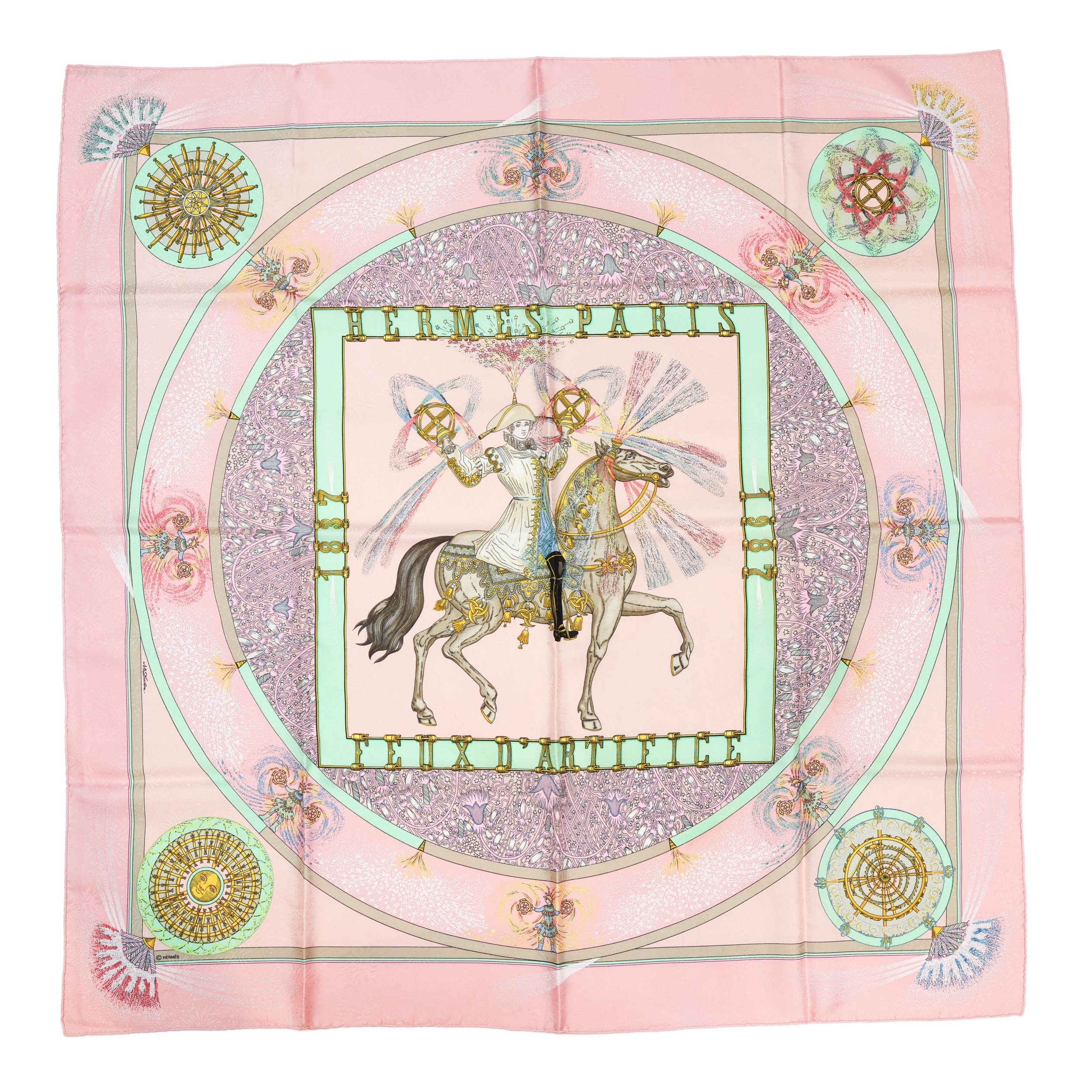 Hermès Special Edition "Feux D'artifice" Silk Scarf by Michel Duchêne, 1987.