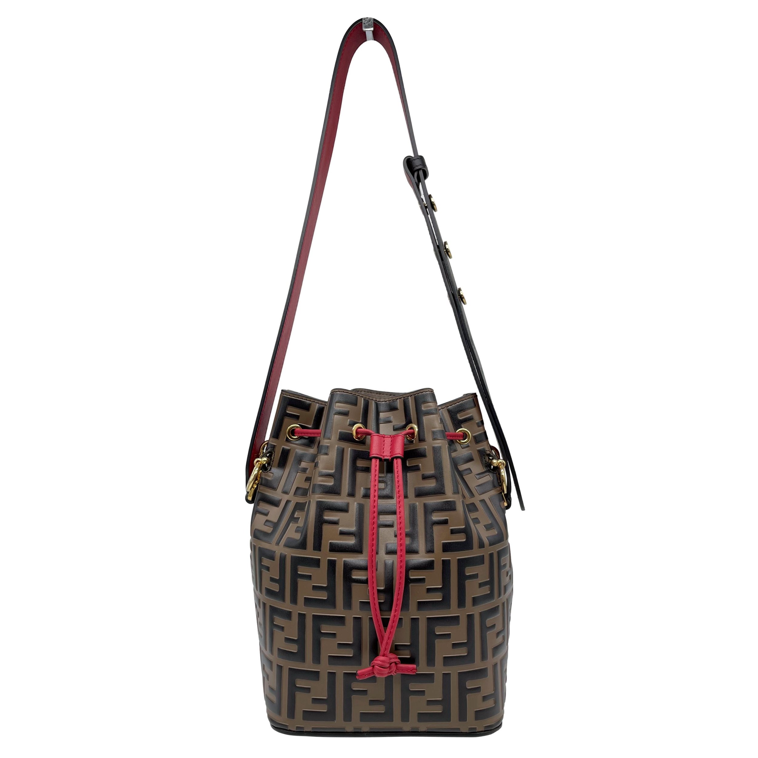 Fendi Mon Tresor Monogram Zucca Embossed Leather Bucket Shoulder Bag, 2020.