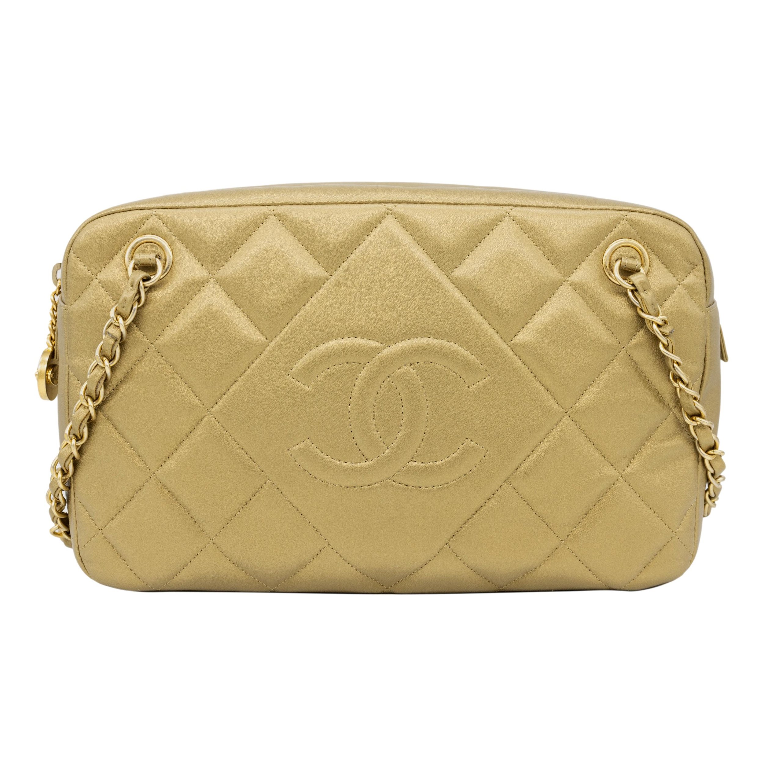 Chanel Diamond Quilted Metallic Gold Lambskin CC Camera Bag, 2014.