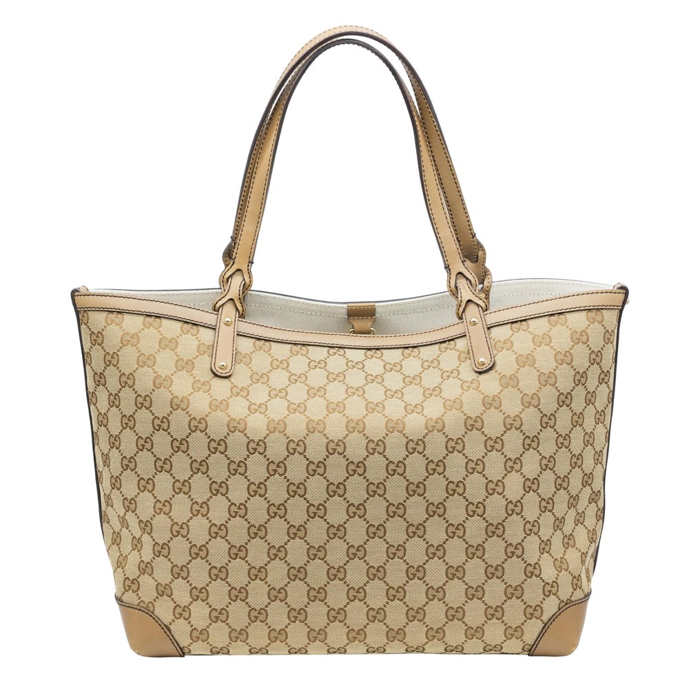 Gucci Vintage Beige Tan GG Logo Monogram Canvas Leather Gold Chain Shoulder  Bag