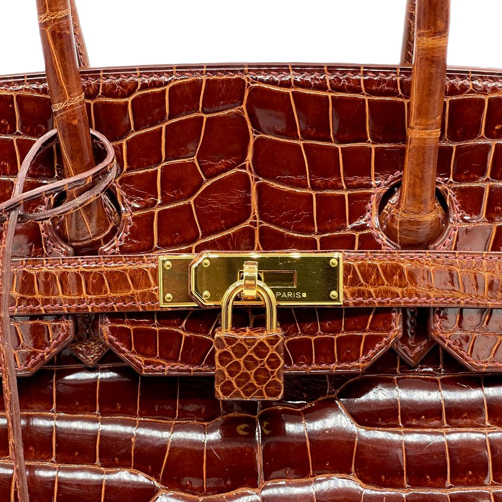 Hermes Birkin Handbag Red Matte Porosus Crocodile with Gold Hardware 35 Red  16221401