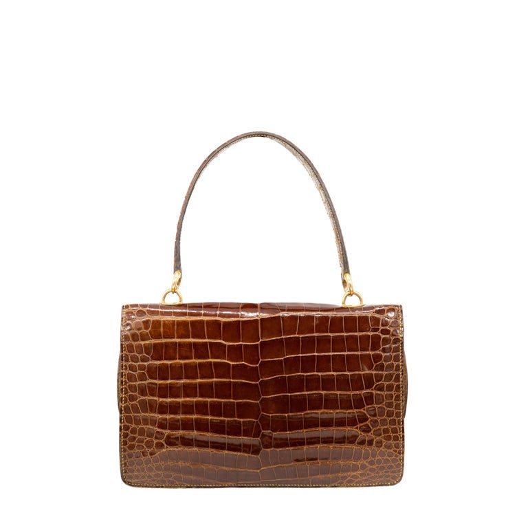  Genuine Brown Glossy Crocodile Vintage 50's Leather Handbags  for Women : Handmade Products