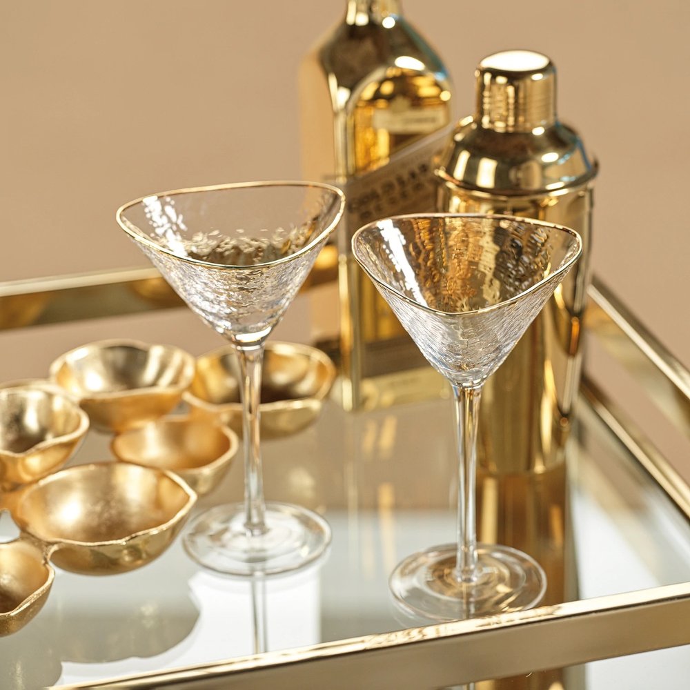 Hungarian Gold Banded Cocktail Set with Six Martini Glasses