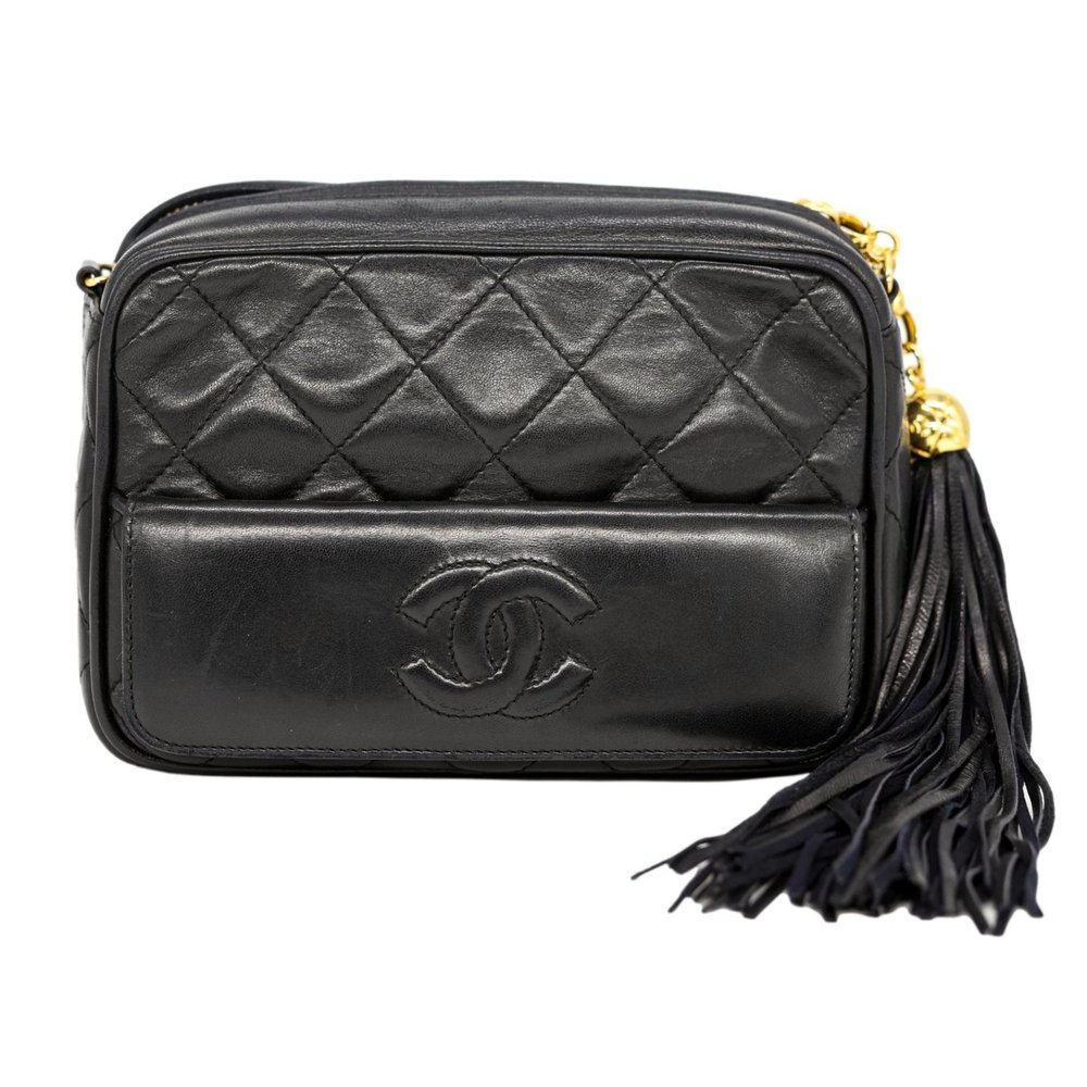 Chanel Black Lambskin Mini Tassel Camera Bag with 24KT