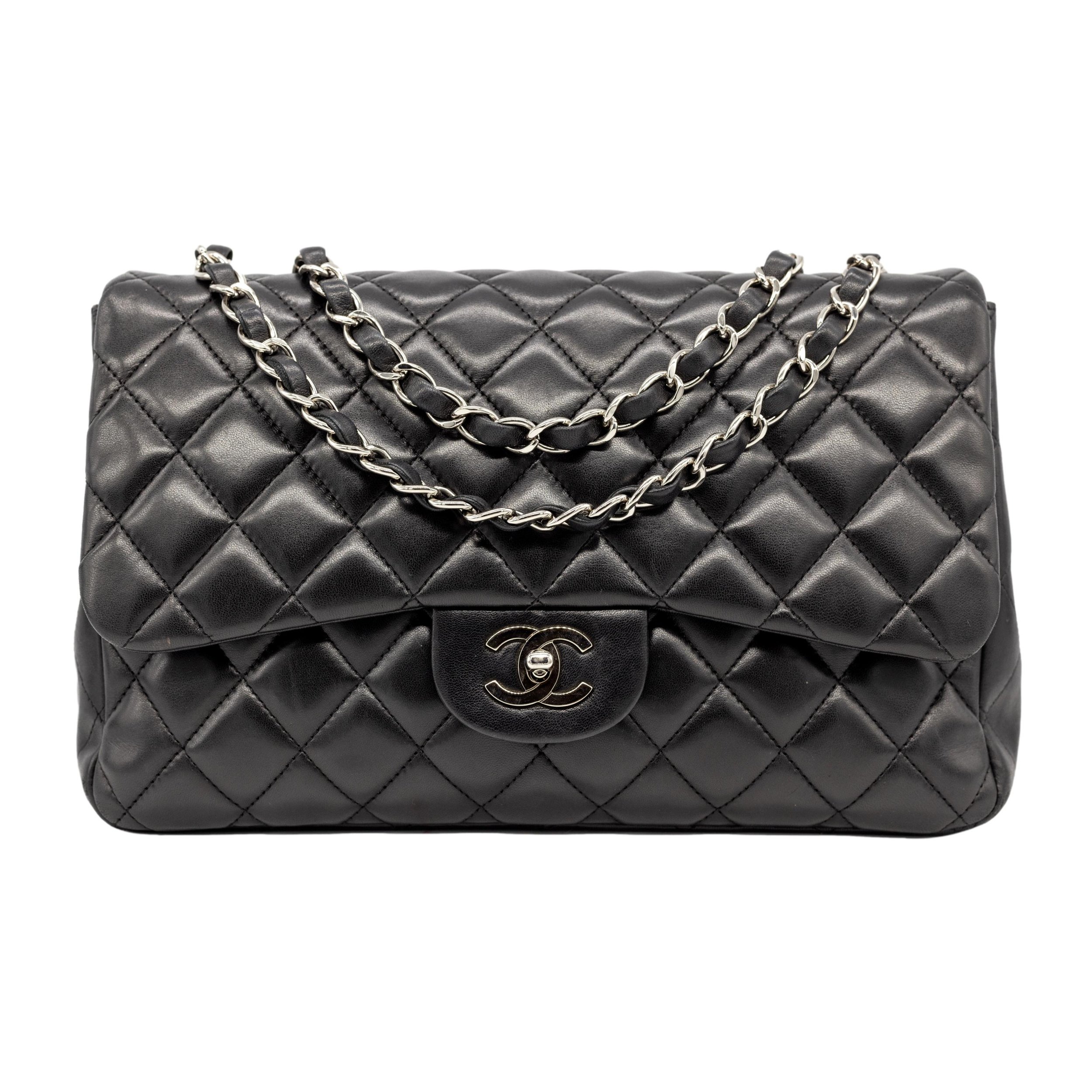 Chanel Timeless Black Jumbo Single Flap Quilted Lambskin Shoulder Bag, 2008.